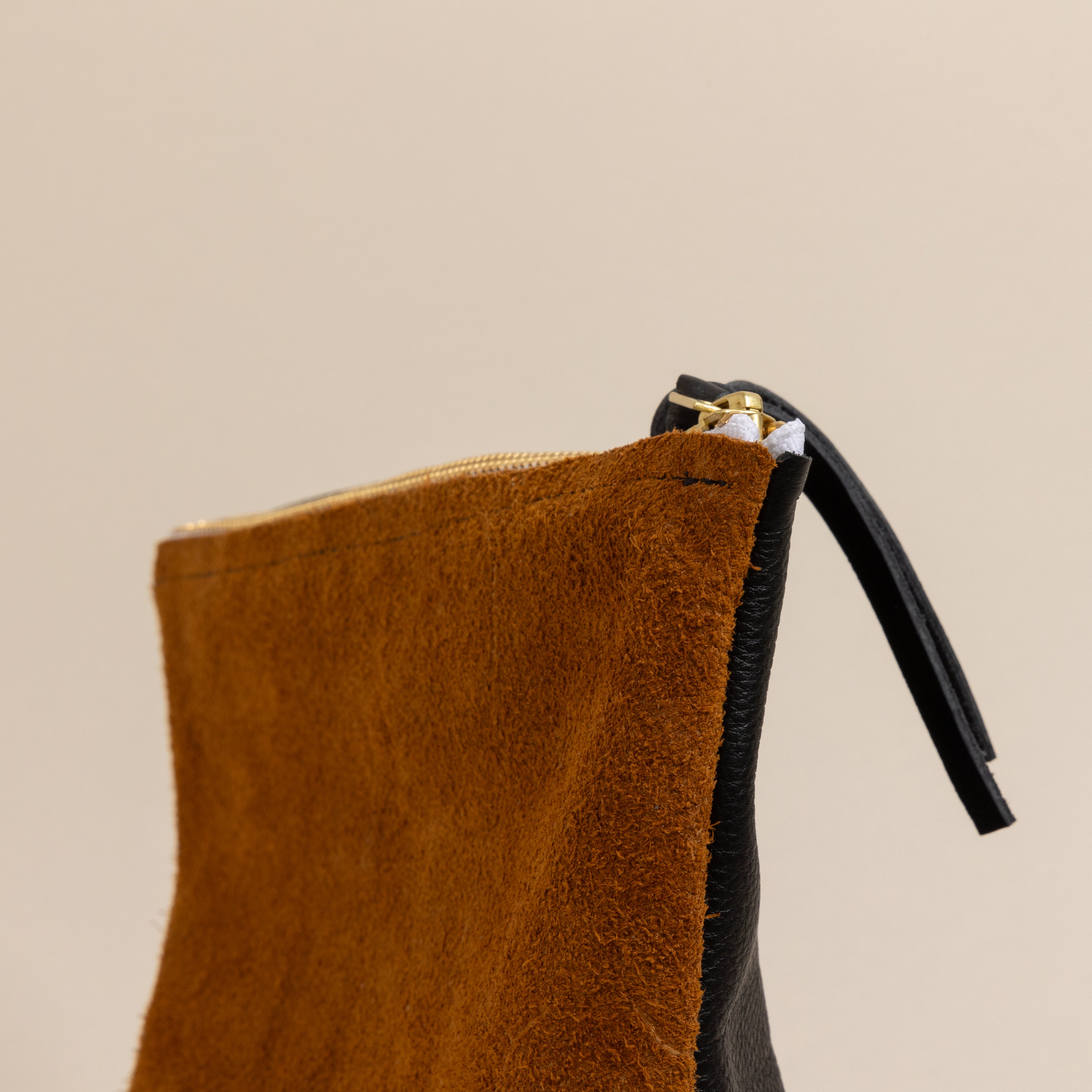 Black/ Upcycled Chestnut Suede Mini Halfie