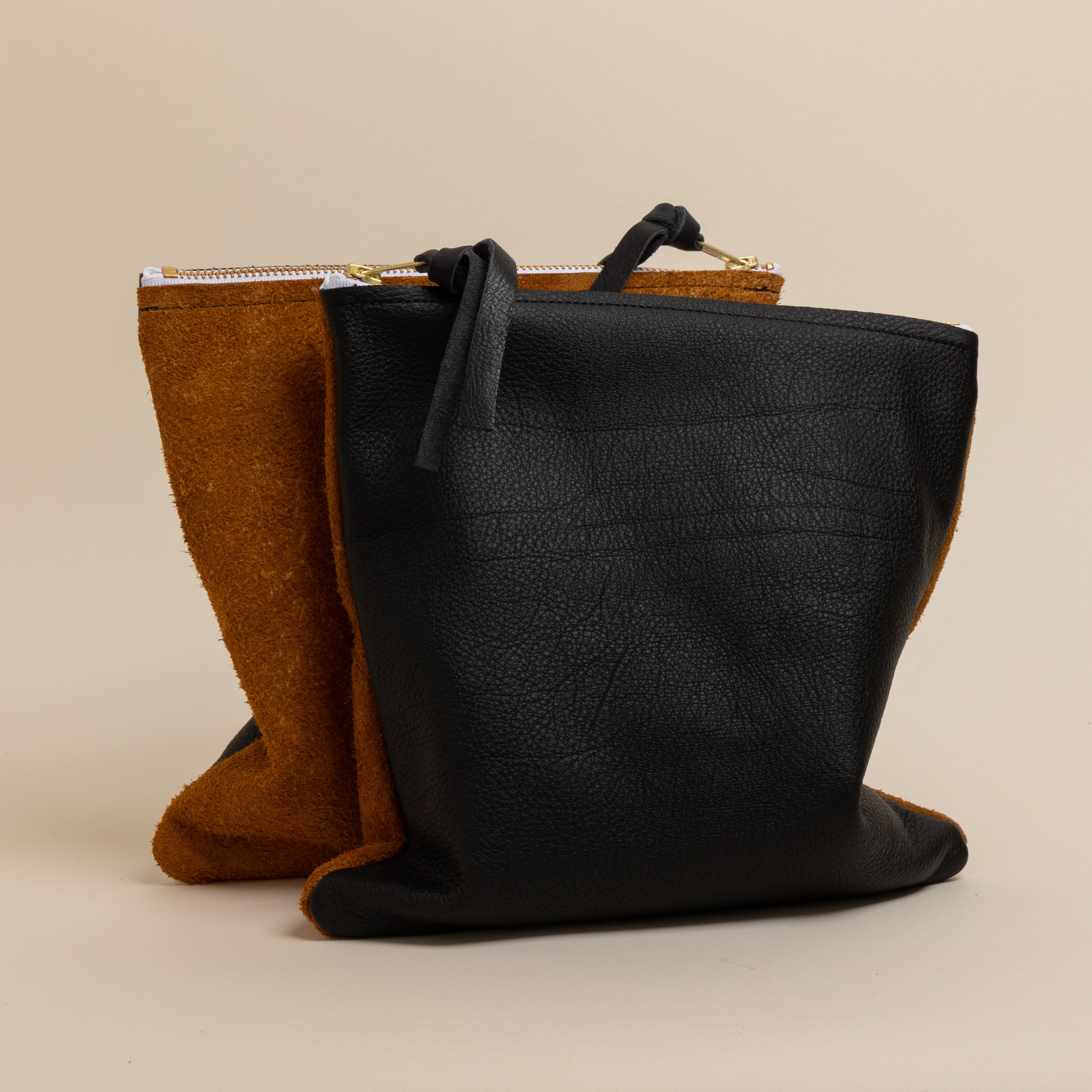 Black/ Upcycled Chestnut Suede Mini Halfie