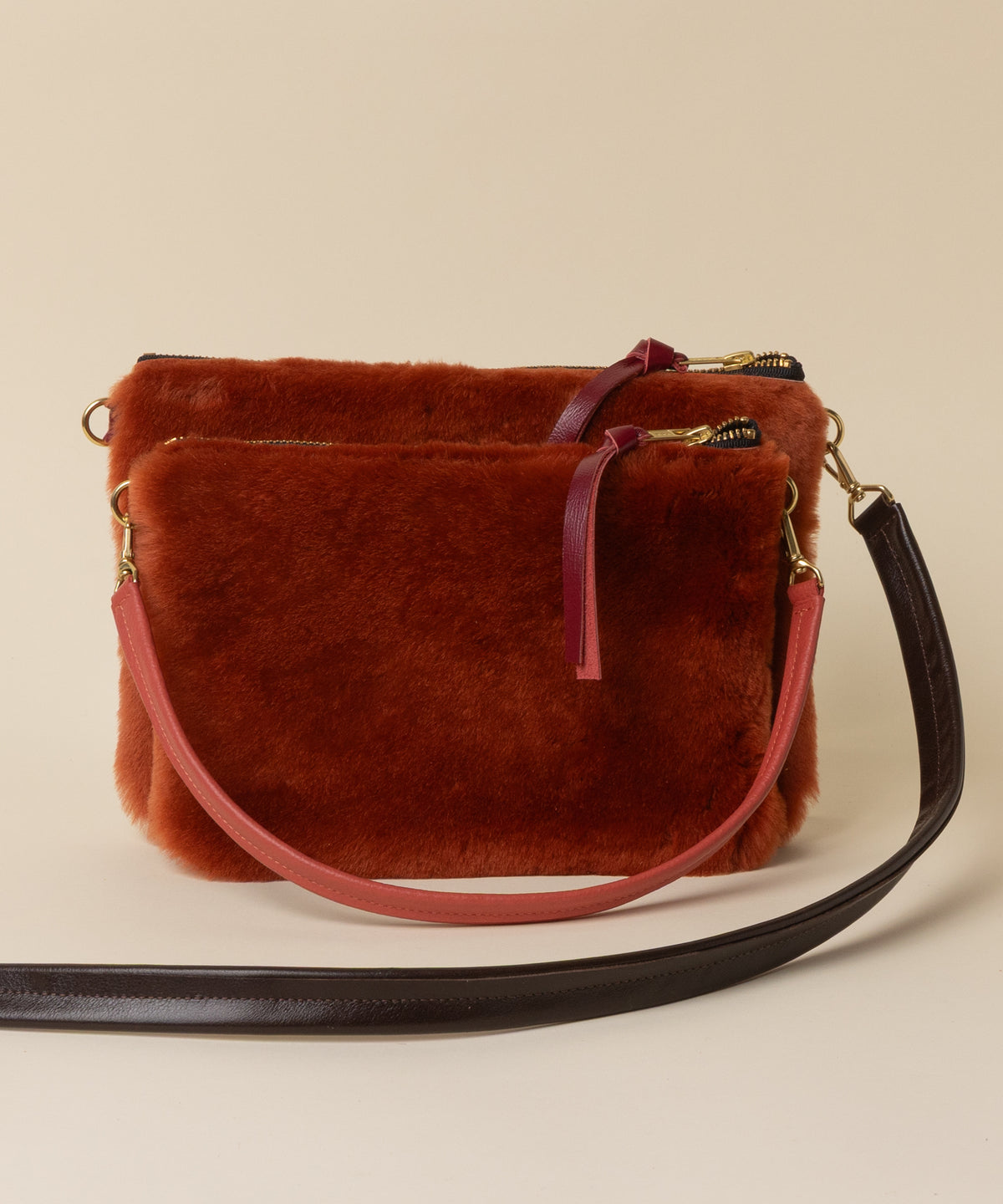 Cranberry/Saffron Shearling Crossbody