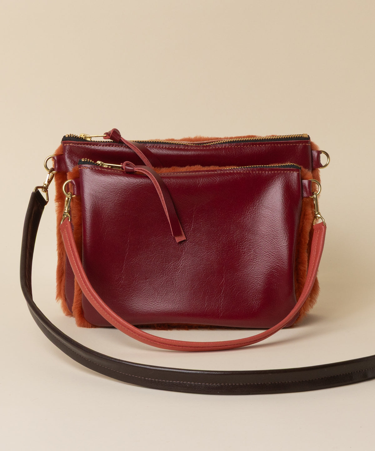 Cranberry/Saffron Shearling Crossbody
