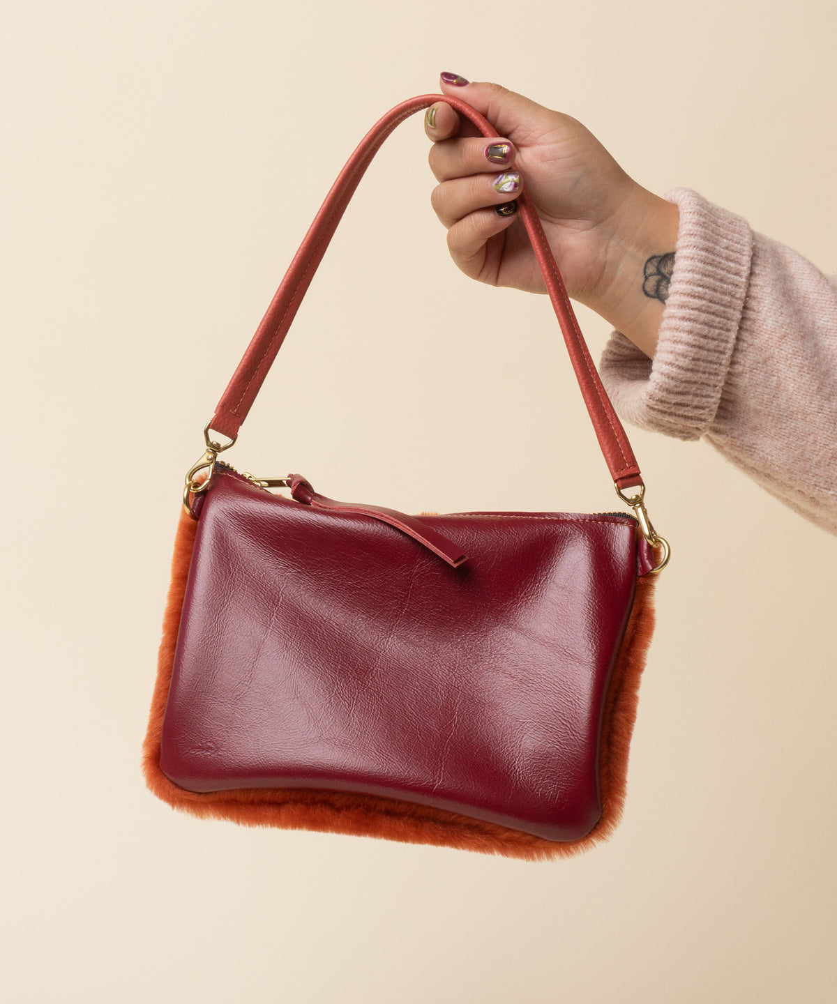 Cranberry/Saffron Shearling Crossbody