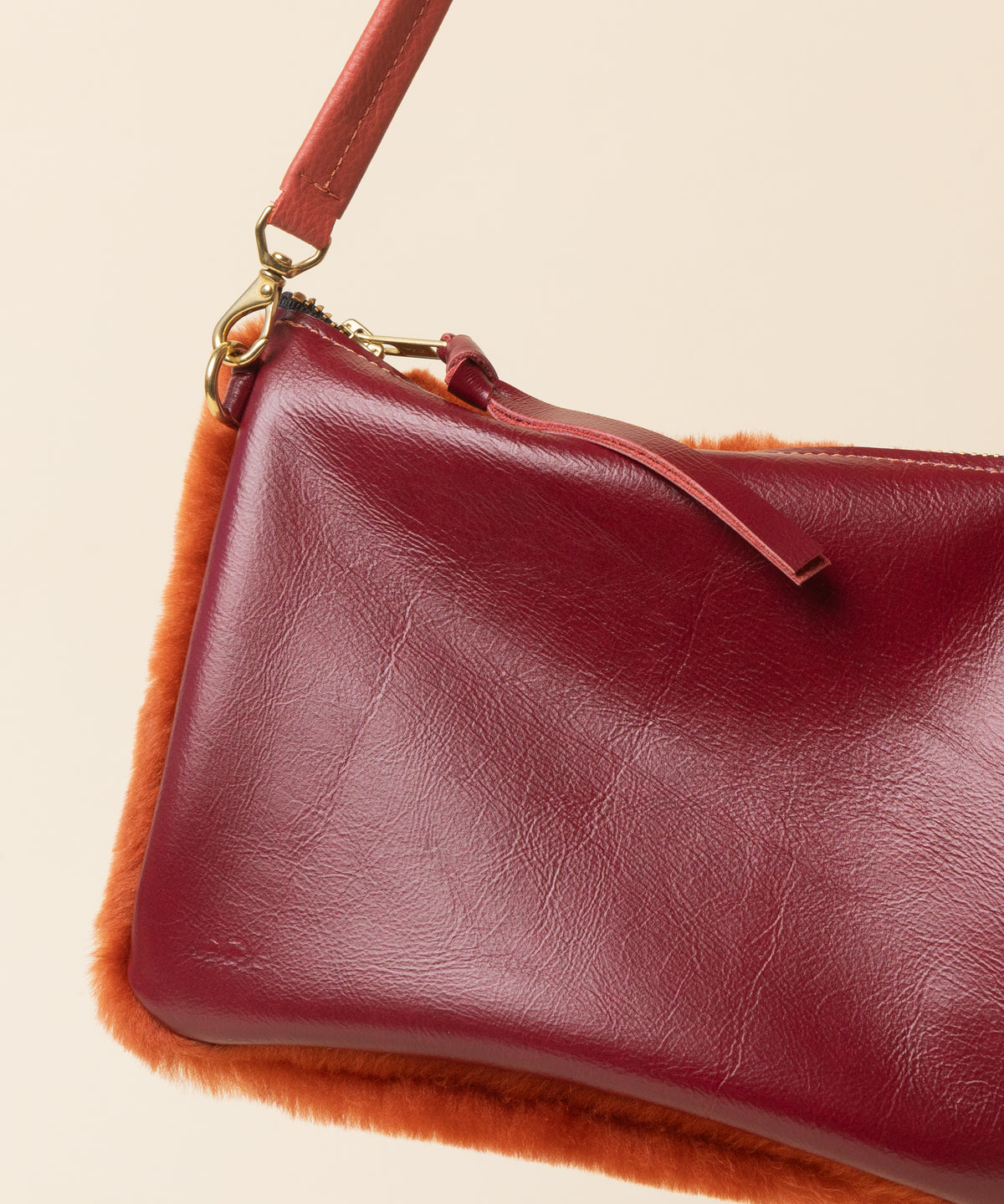 Cranberry/Saffron Shearling Crossbody