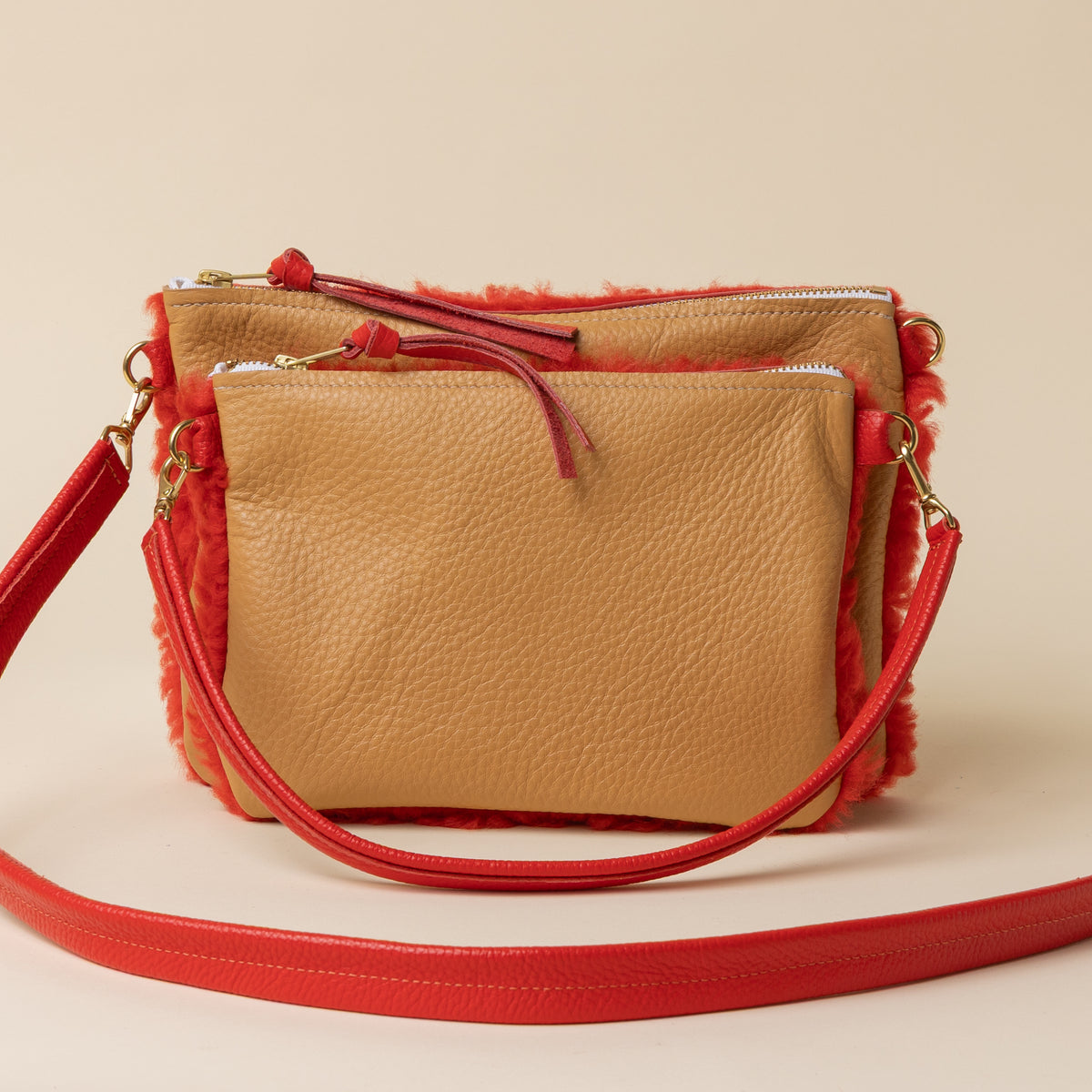 Upcycled Light Camel/Rorange Lambswool Crossbody