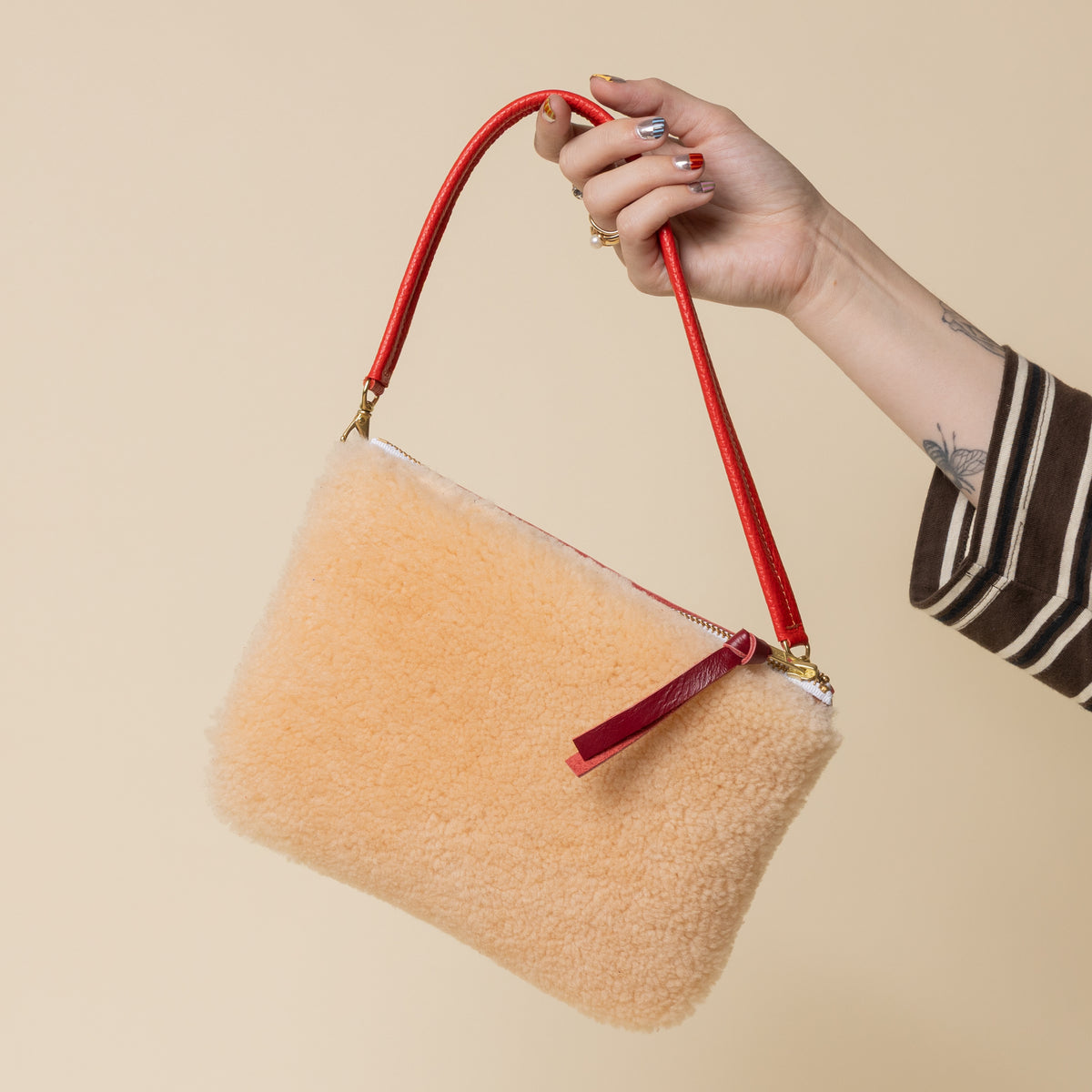 Cranberry/Peach Lambswool Crossbody
