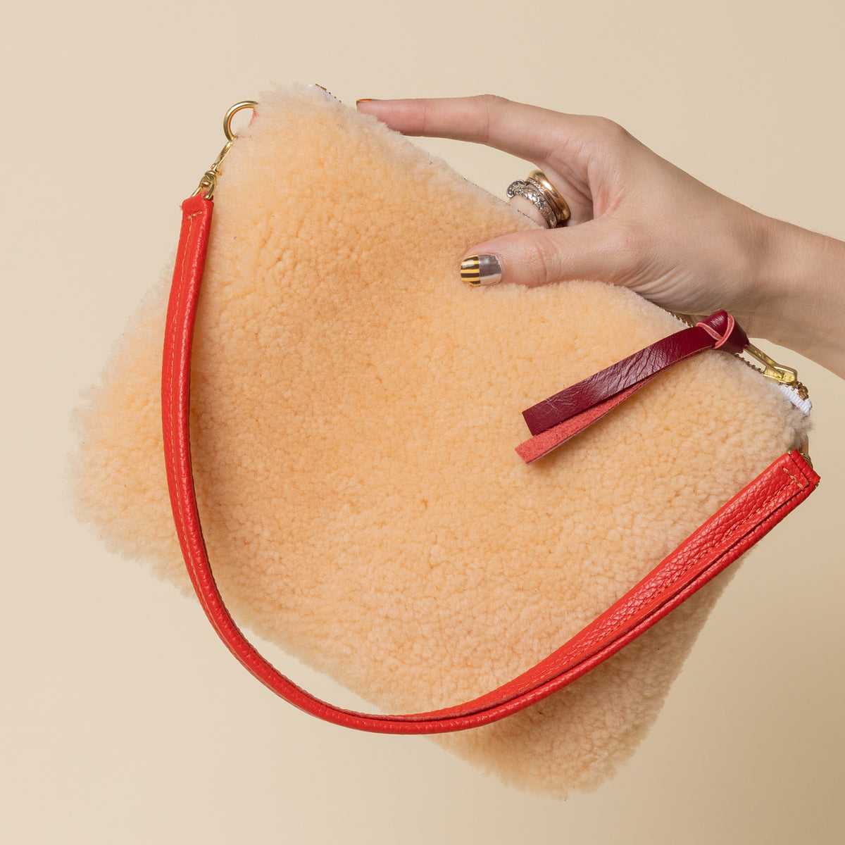 Cranberry/Peach Lambswool Crossbody