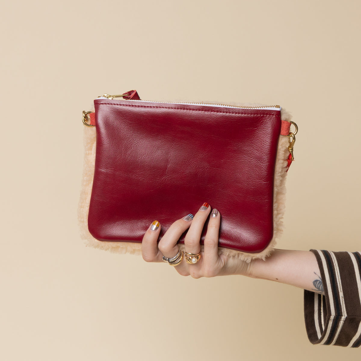 Cranberry/Peach Lambswool Crossbody