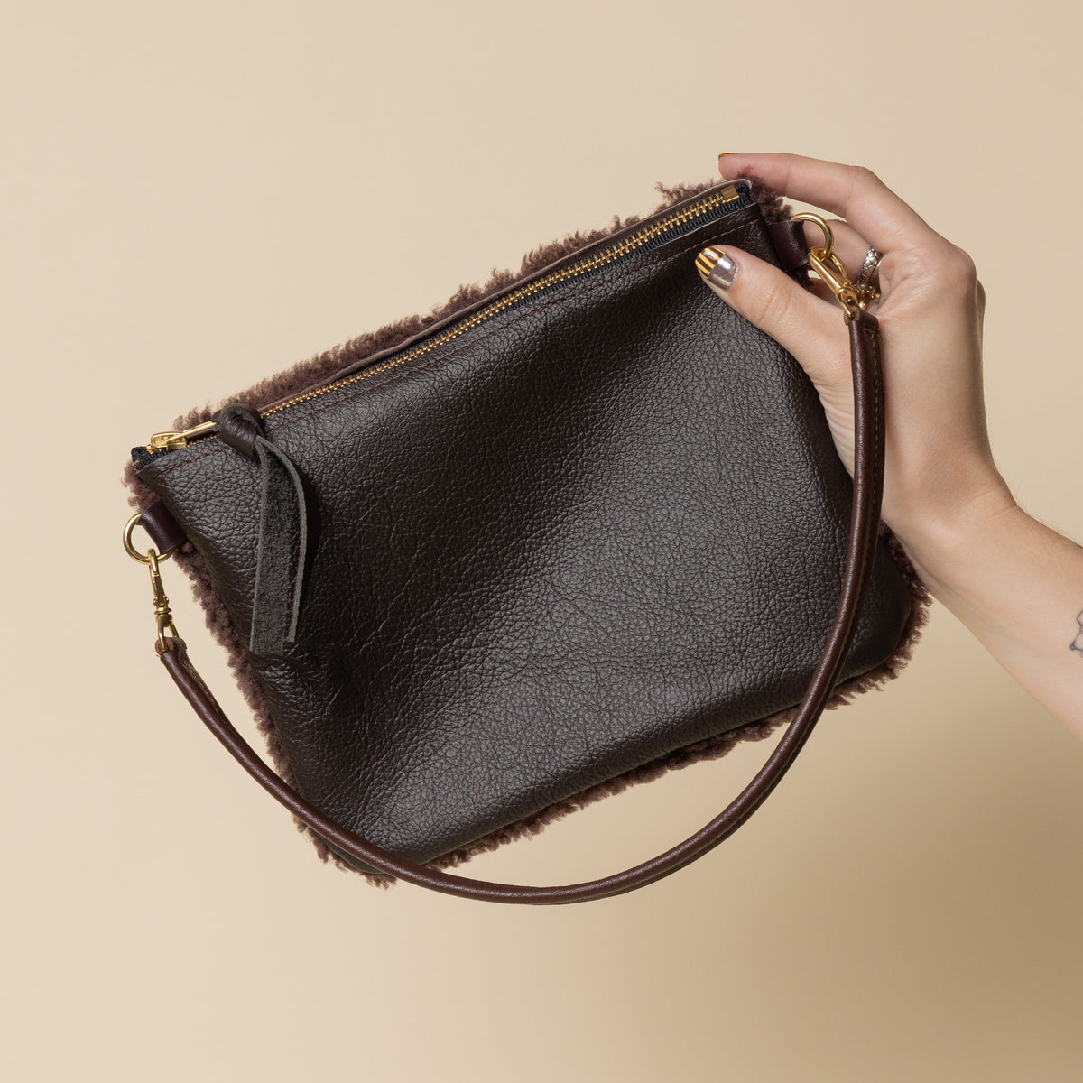 Upcycled Chocolate/Chocolate Lambswool Crossbody