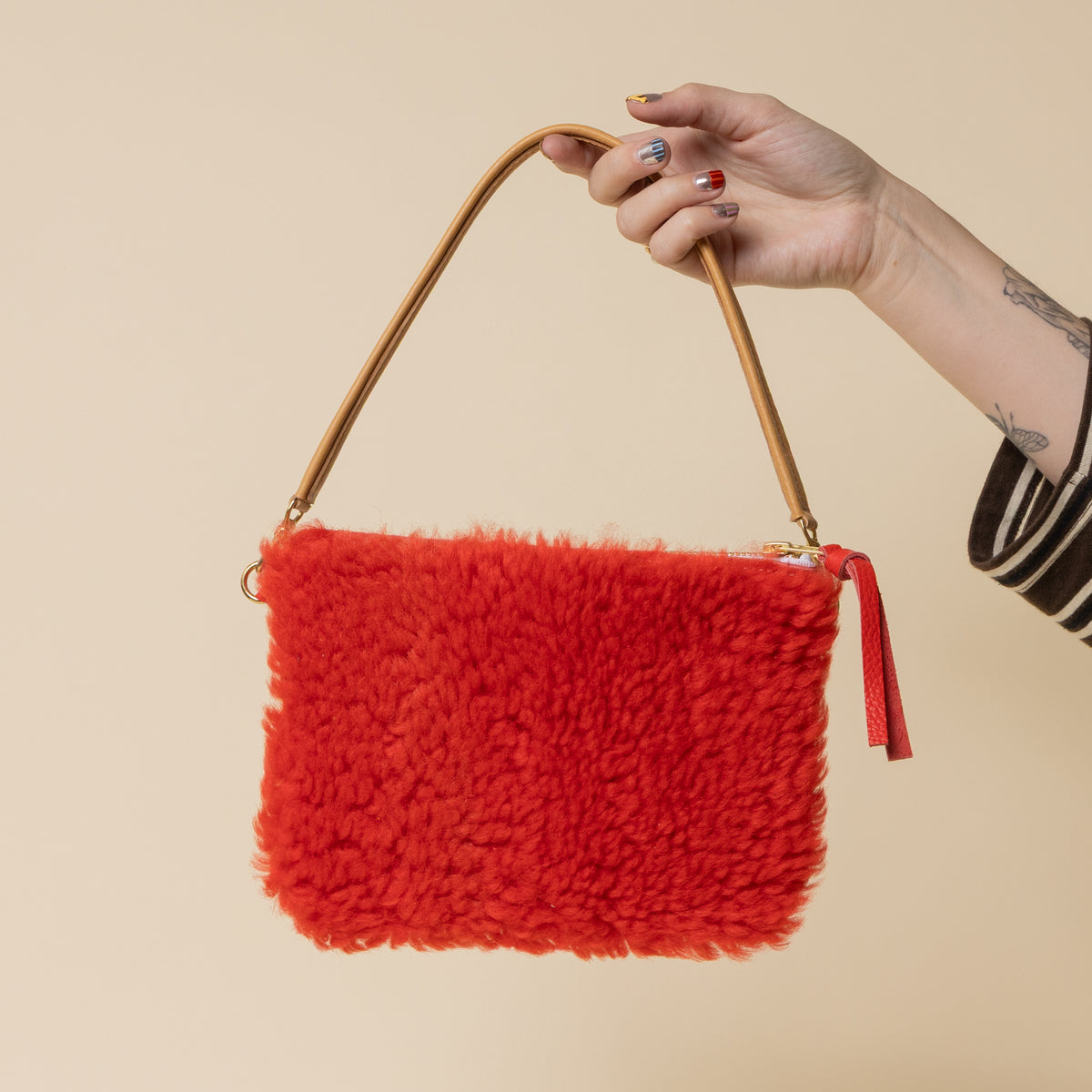 Upcycled Light Camel/Rorange Lambswool Crossbody