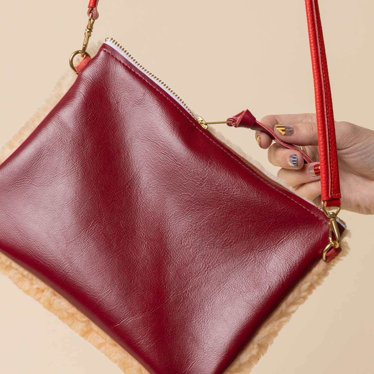 Cranberry/Peach Lambswool Crossbody