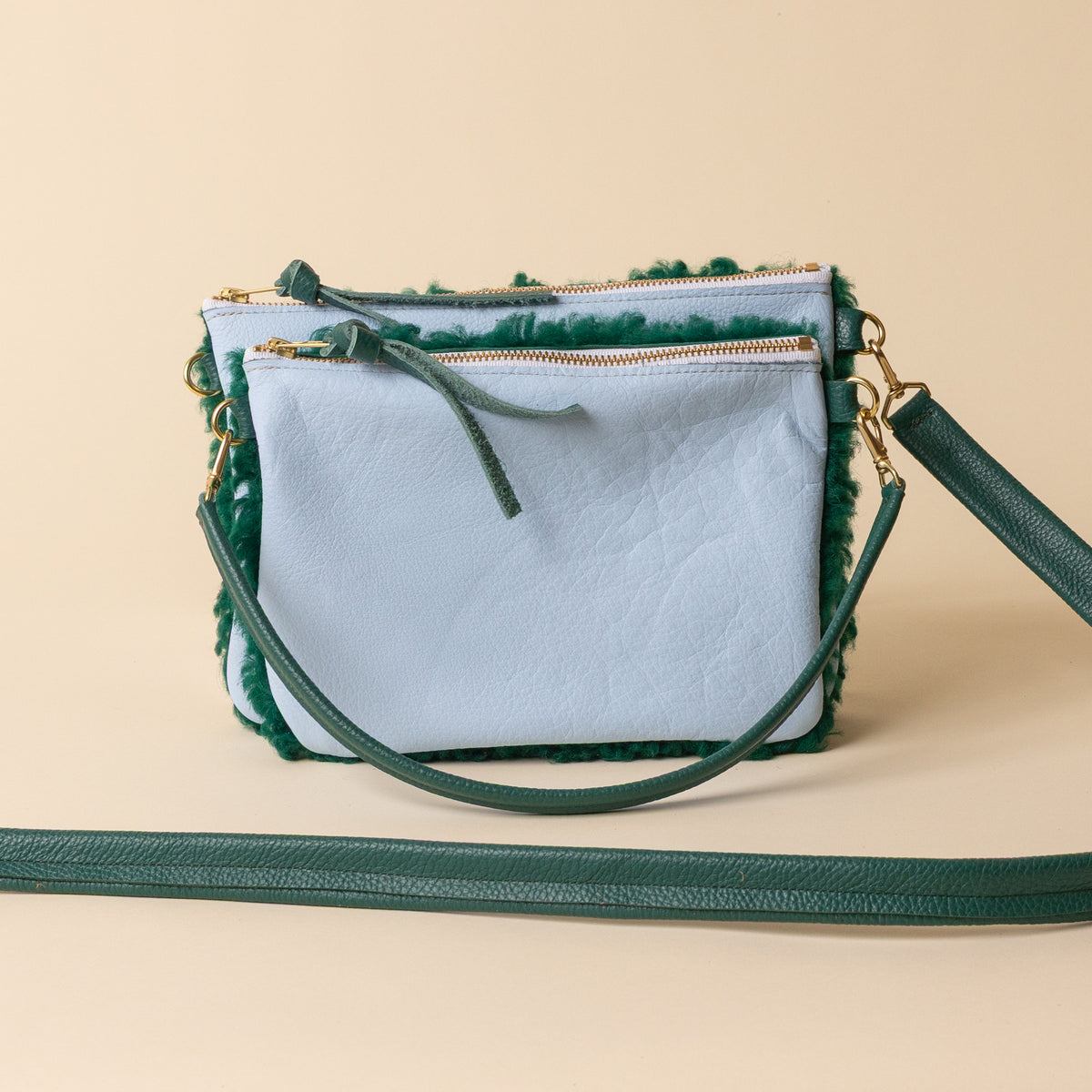 Baby Blue/Emerald Lambswool Crossbody