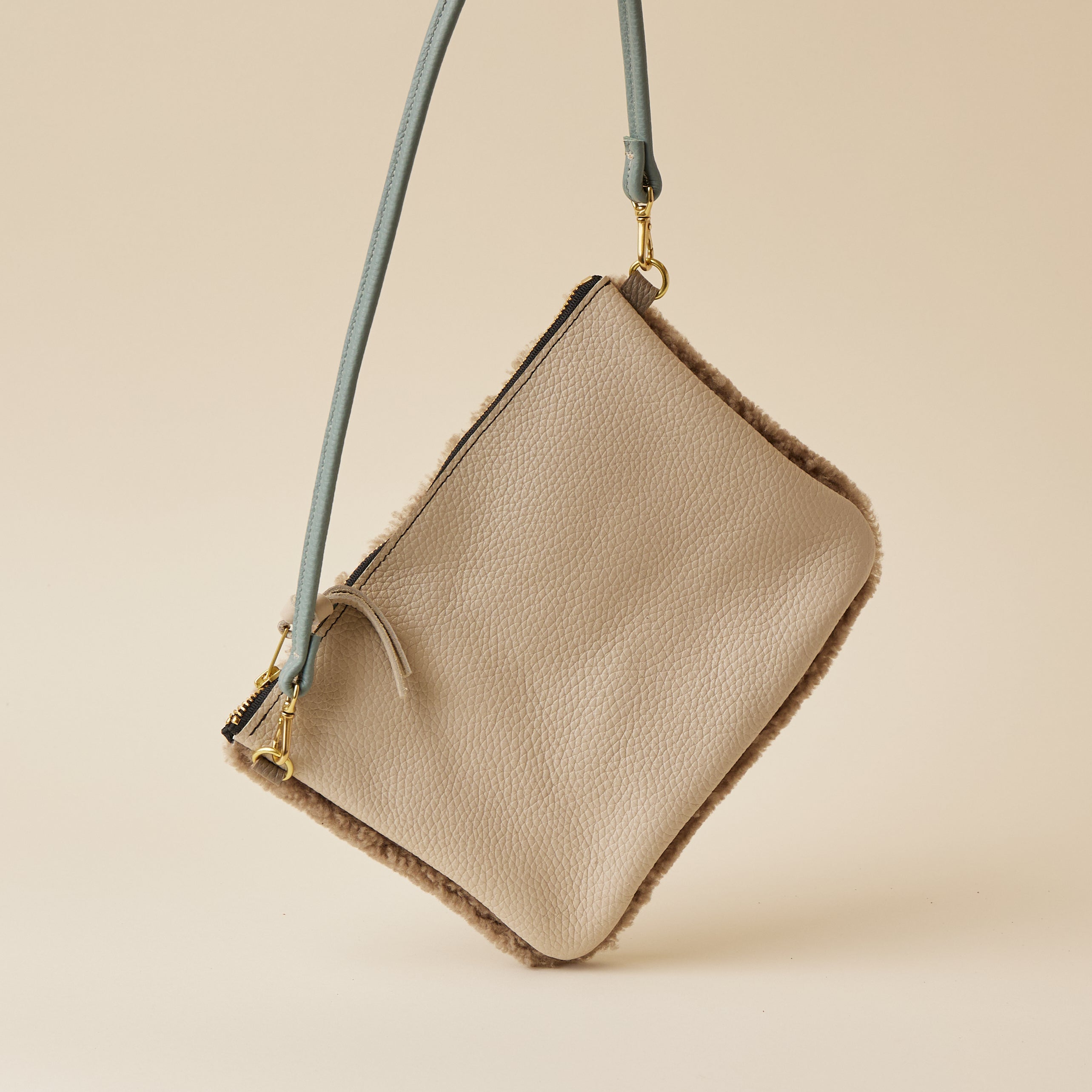 Chalk White/Mushroom Lambswool Crossbody