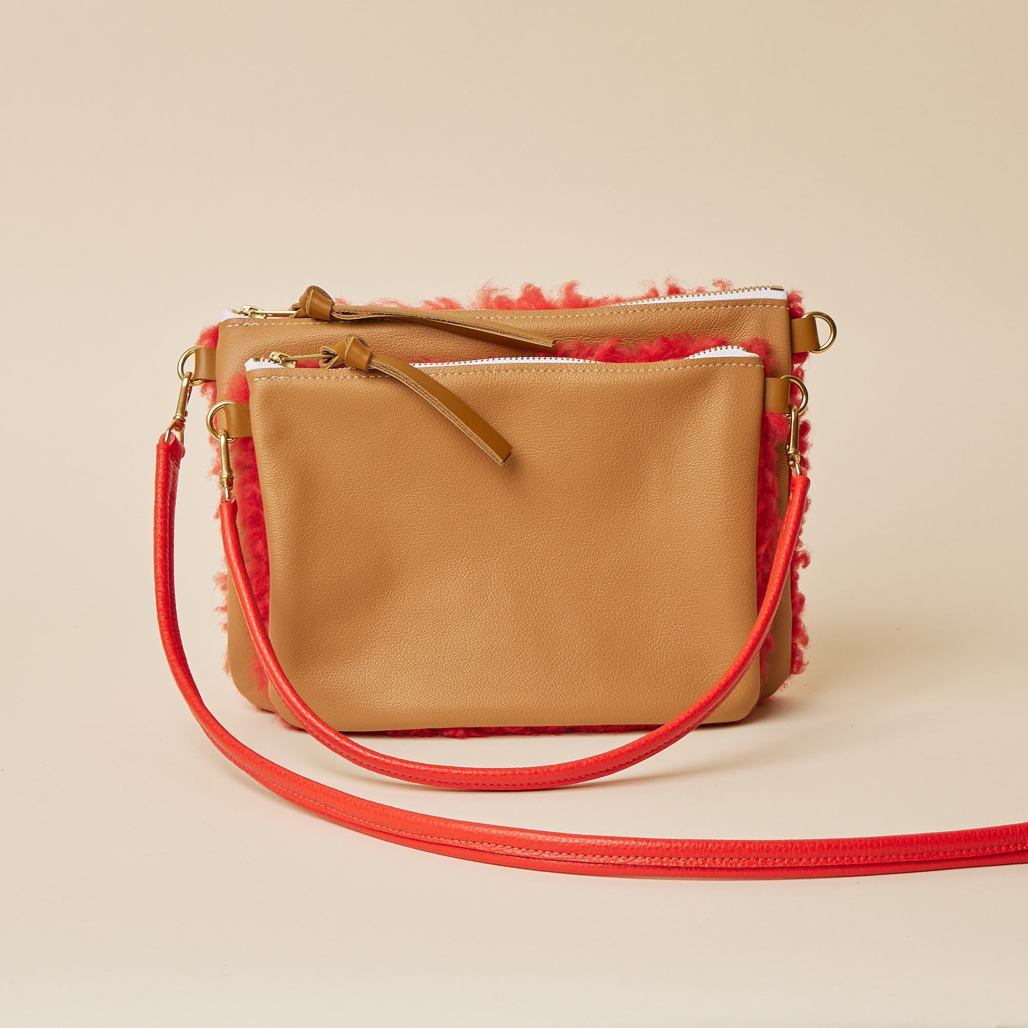 Upcycled Camel/Rorange Lambswool Crossbody