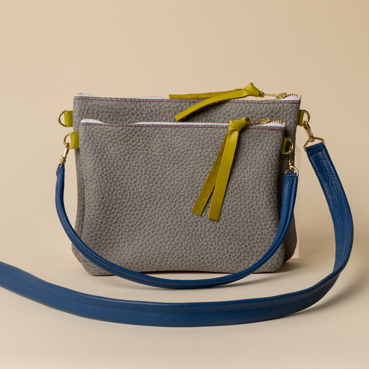 Dragonfruit/Upcycled Pebbled Grey Crossbody