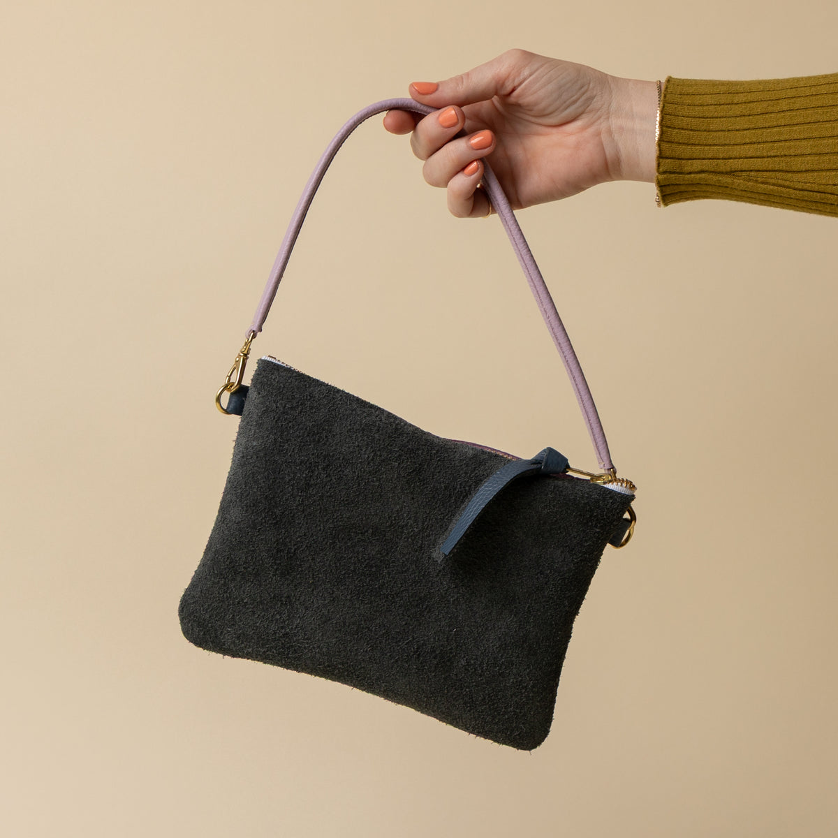 Magenta/Upcycled Dusty Blue Suede Crossbody