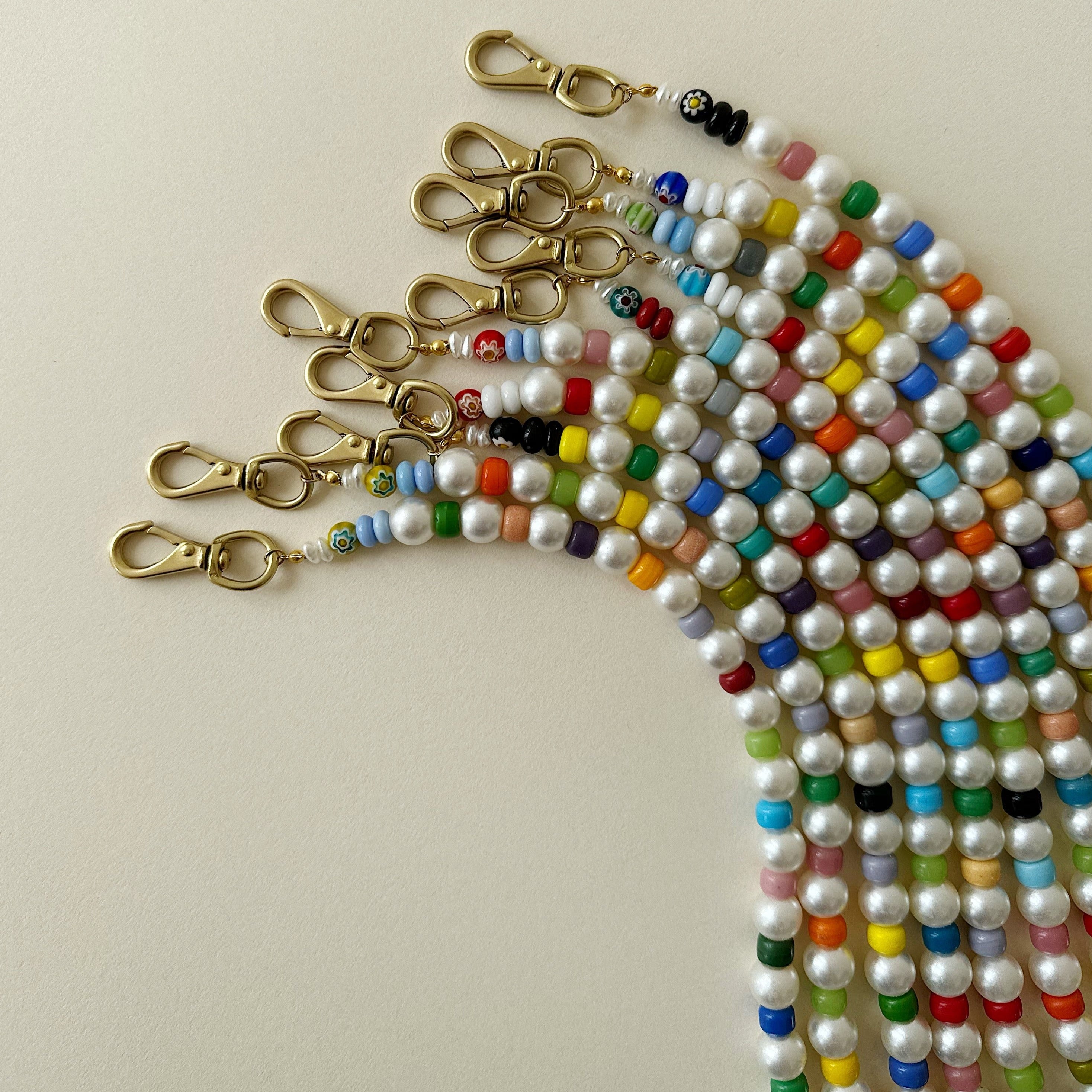 LAWN PARTY Beaded Accessory Strap- Pearl/Square Beads
