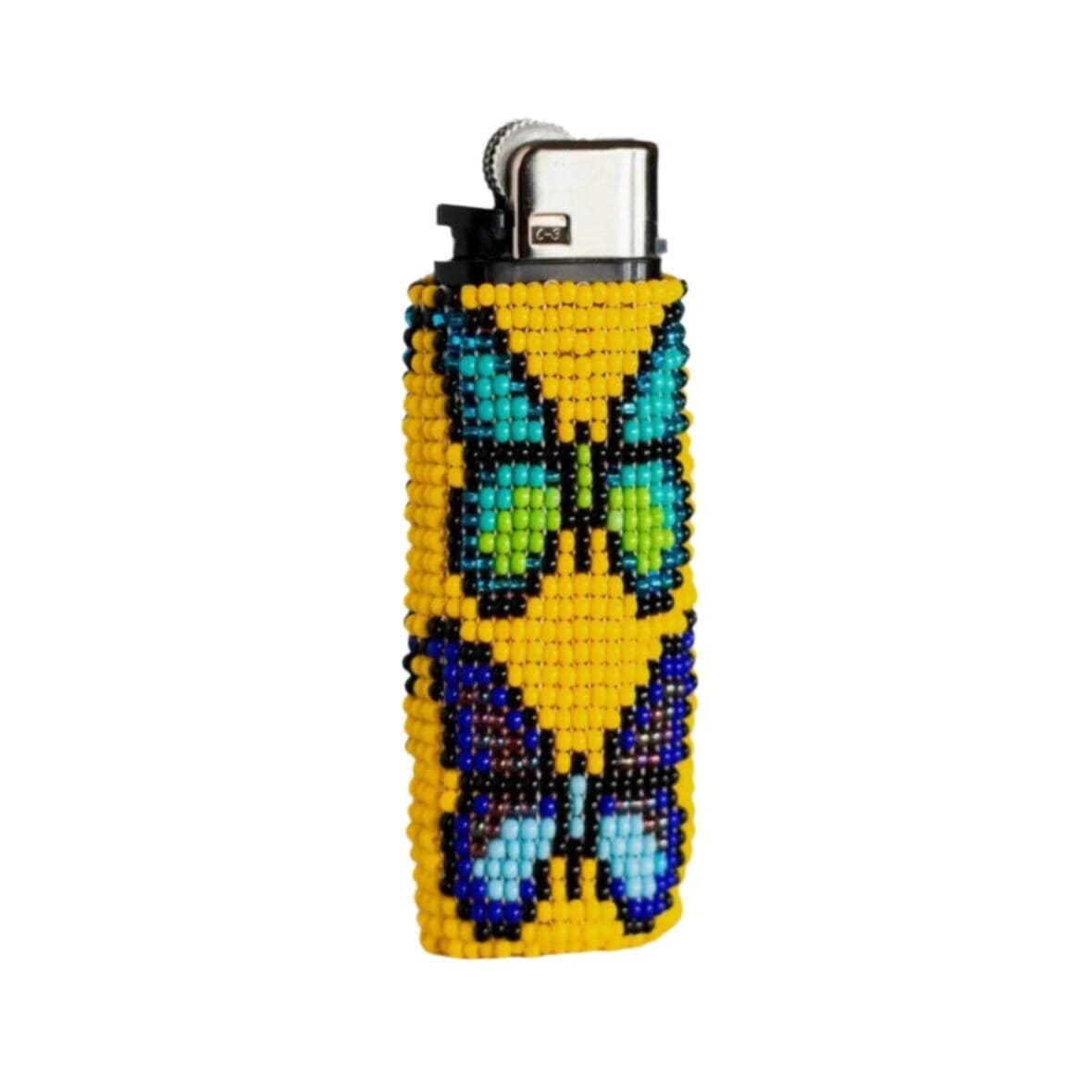 Yellow Parpar -Native Beaded Lighter Case with a Butterfly