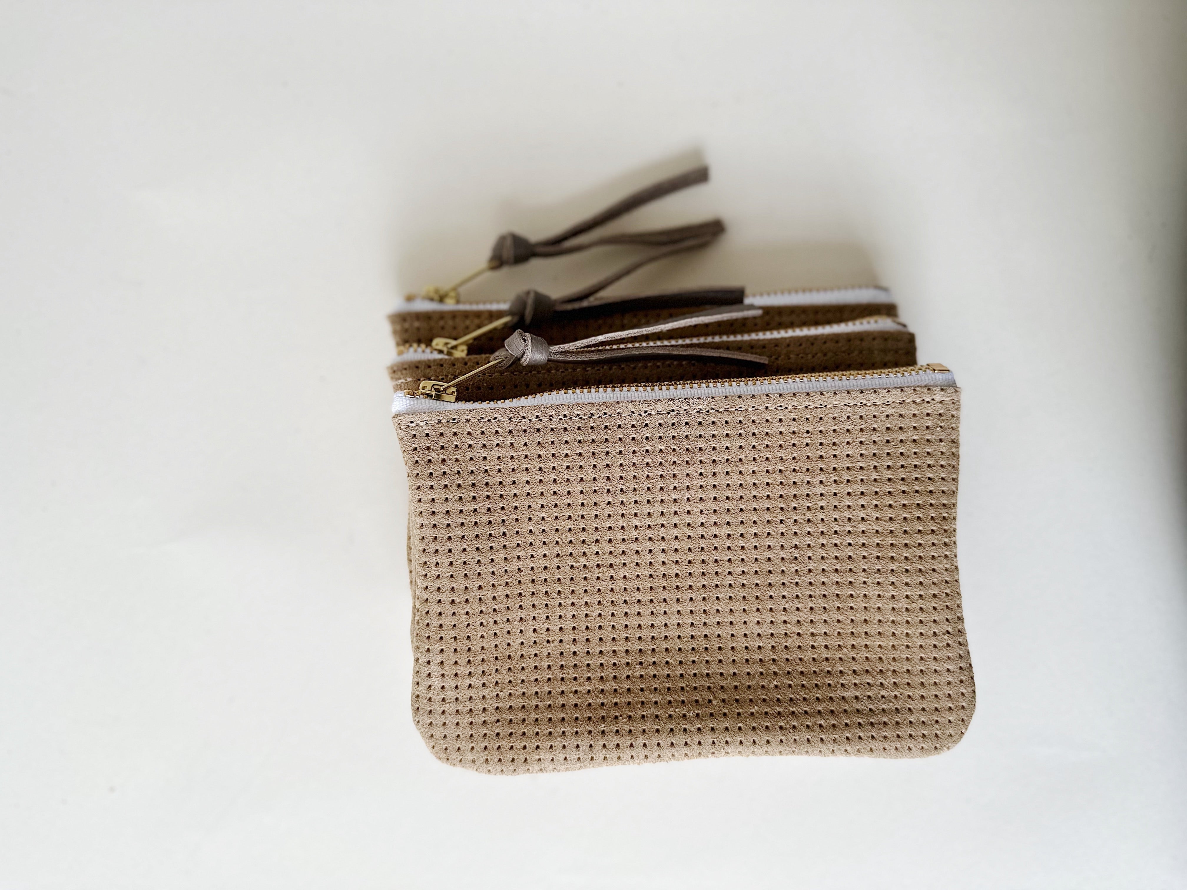 Perforated Taupe Suede Essential Pouch