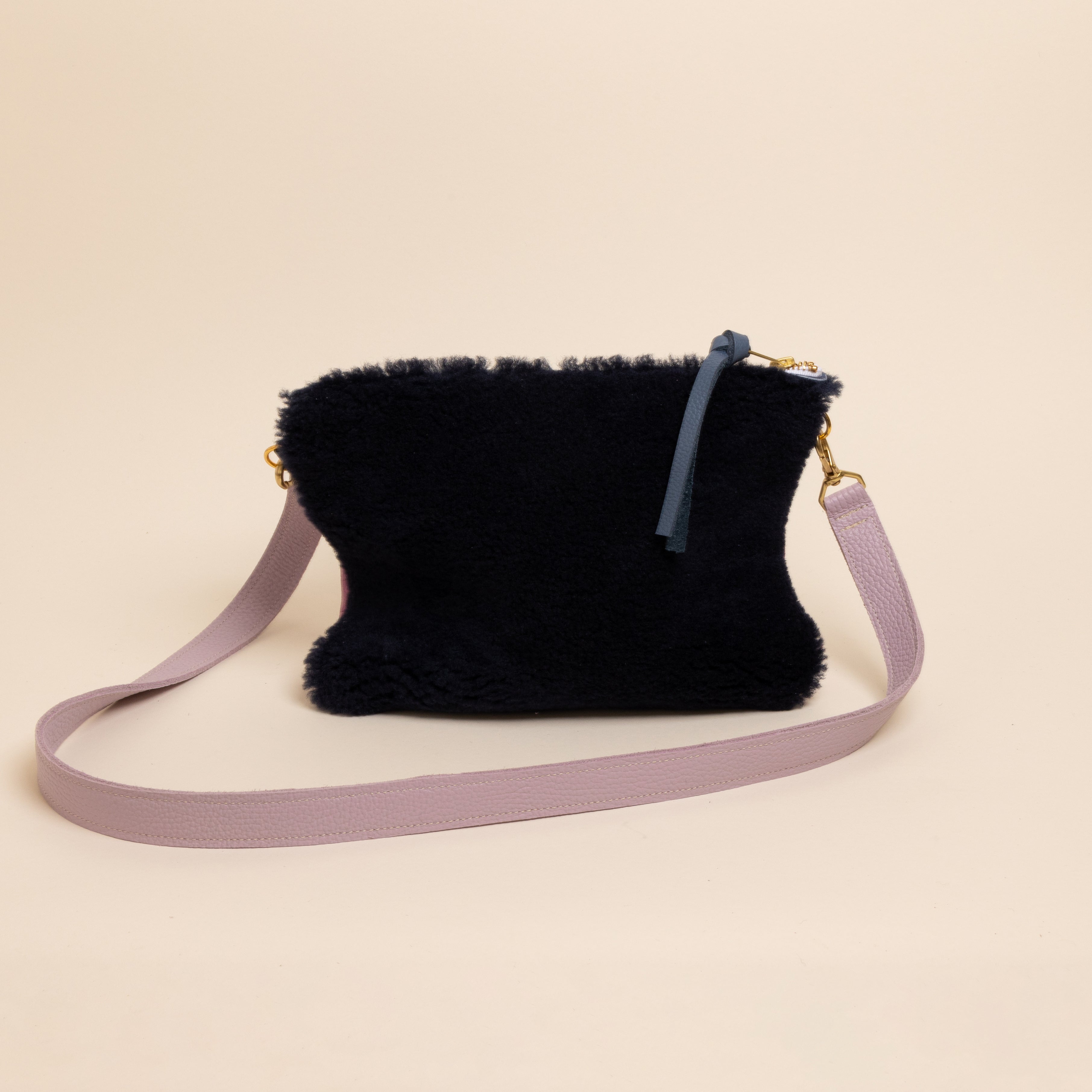 Orchid/Navy Lambswool Crossbody