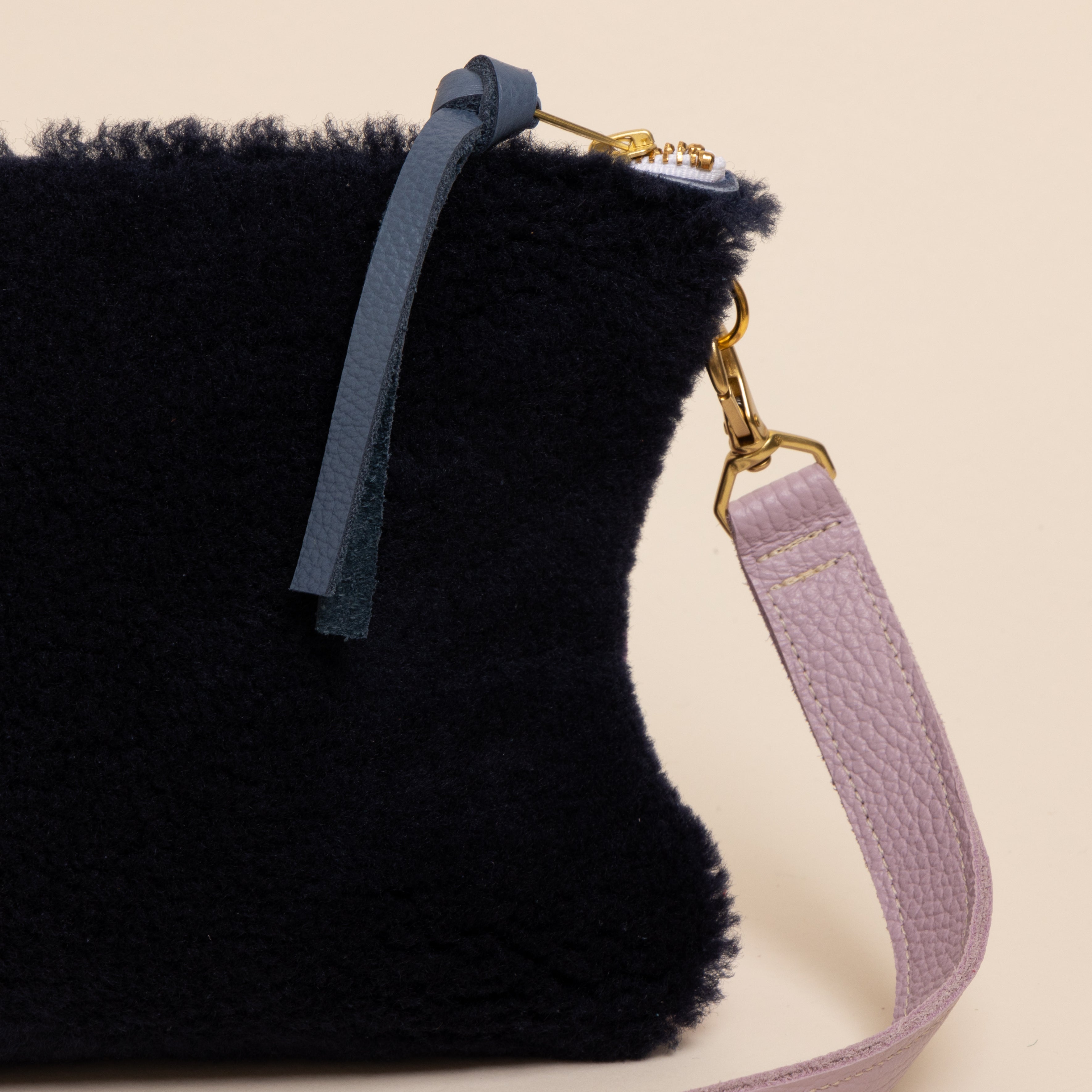 Orchid/Navy Lambswool Crossbody