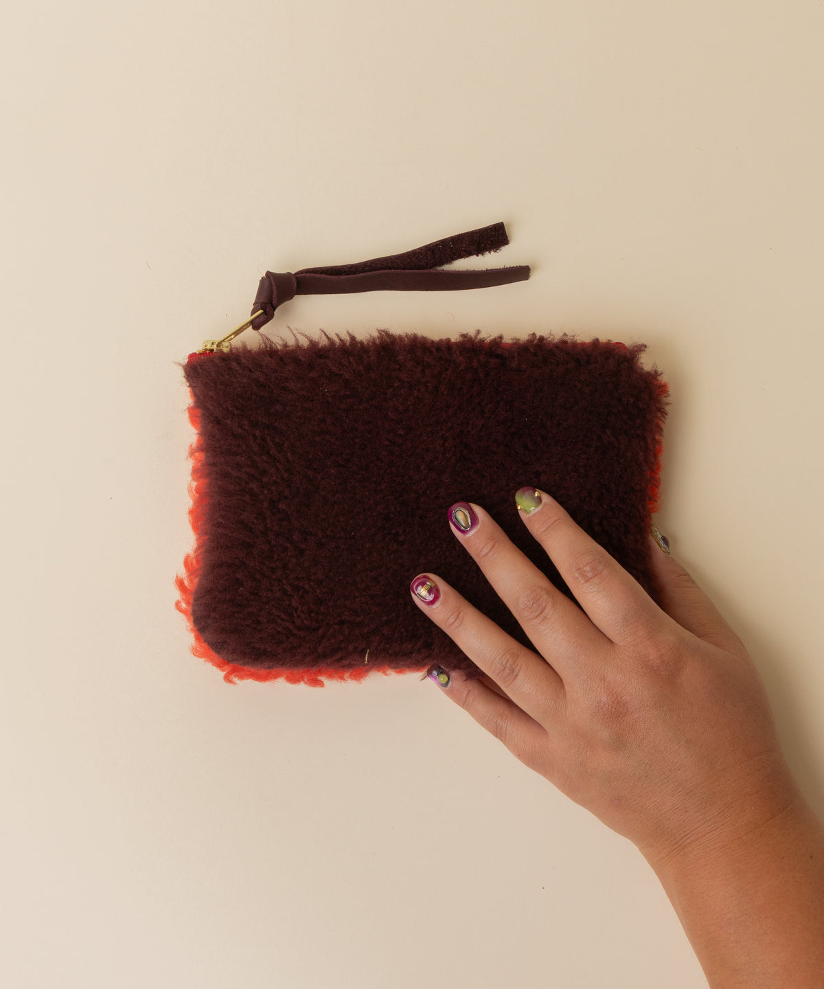 Maroon/Rorange Lambswool Essential Duo Pouch