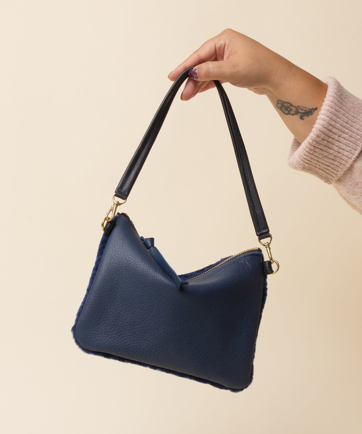 Navy/Sapphire Shearling Crossbody
