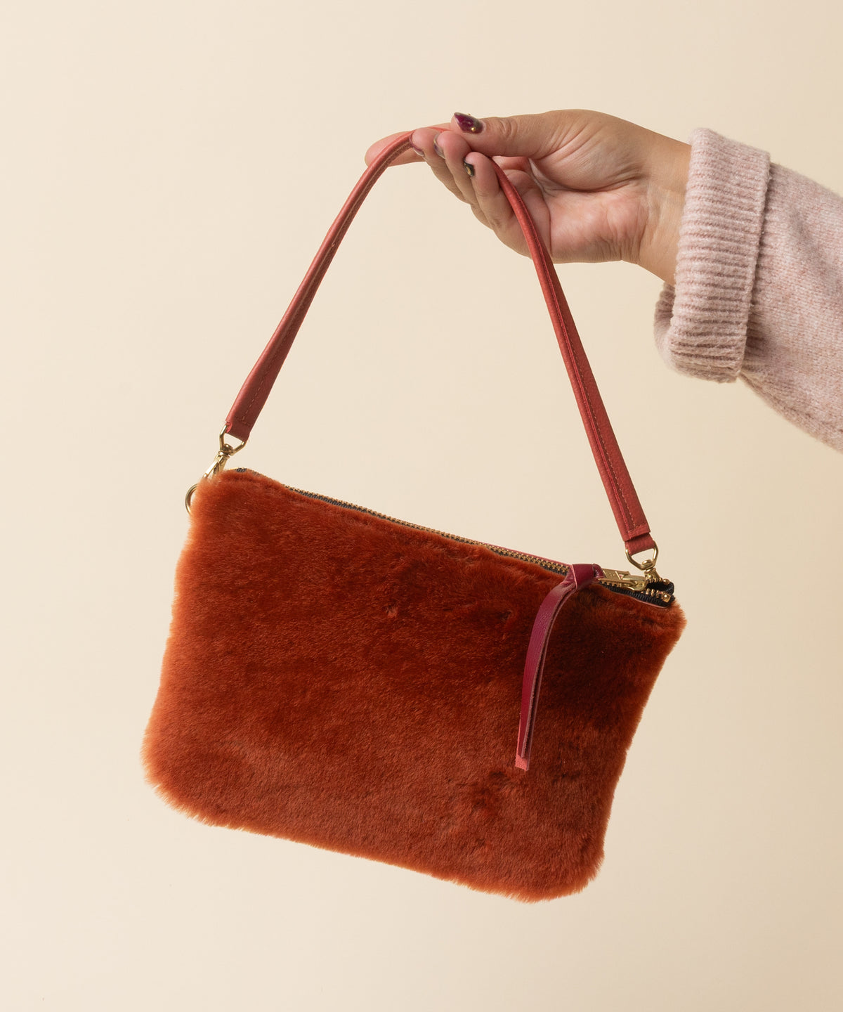 Cranberry/Saffron Shearling Crossbody