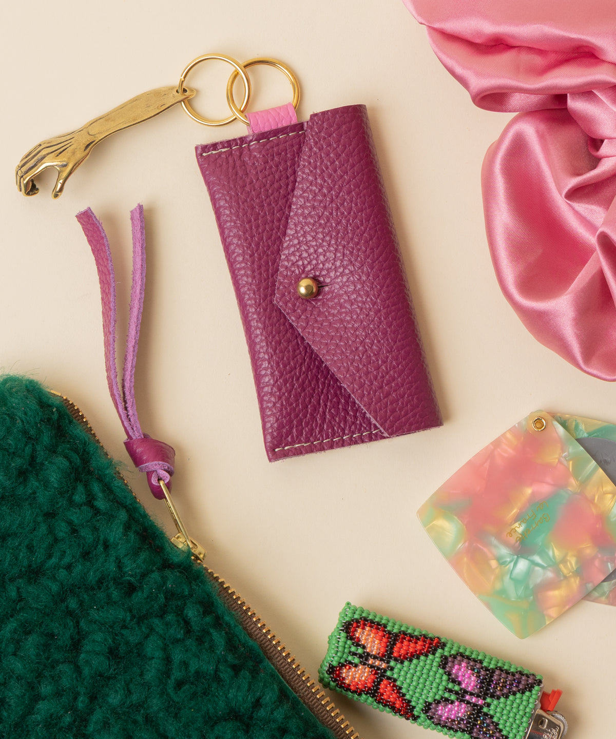 Magenta/Emerald Lambswool Essential Pouch