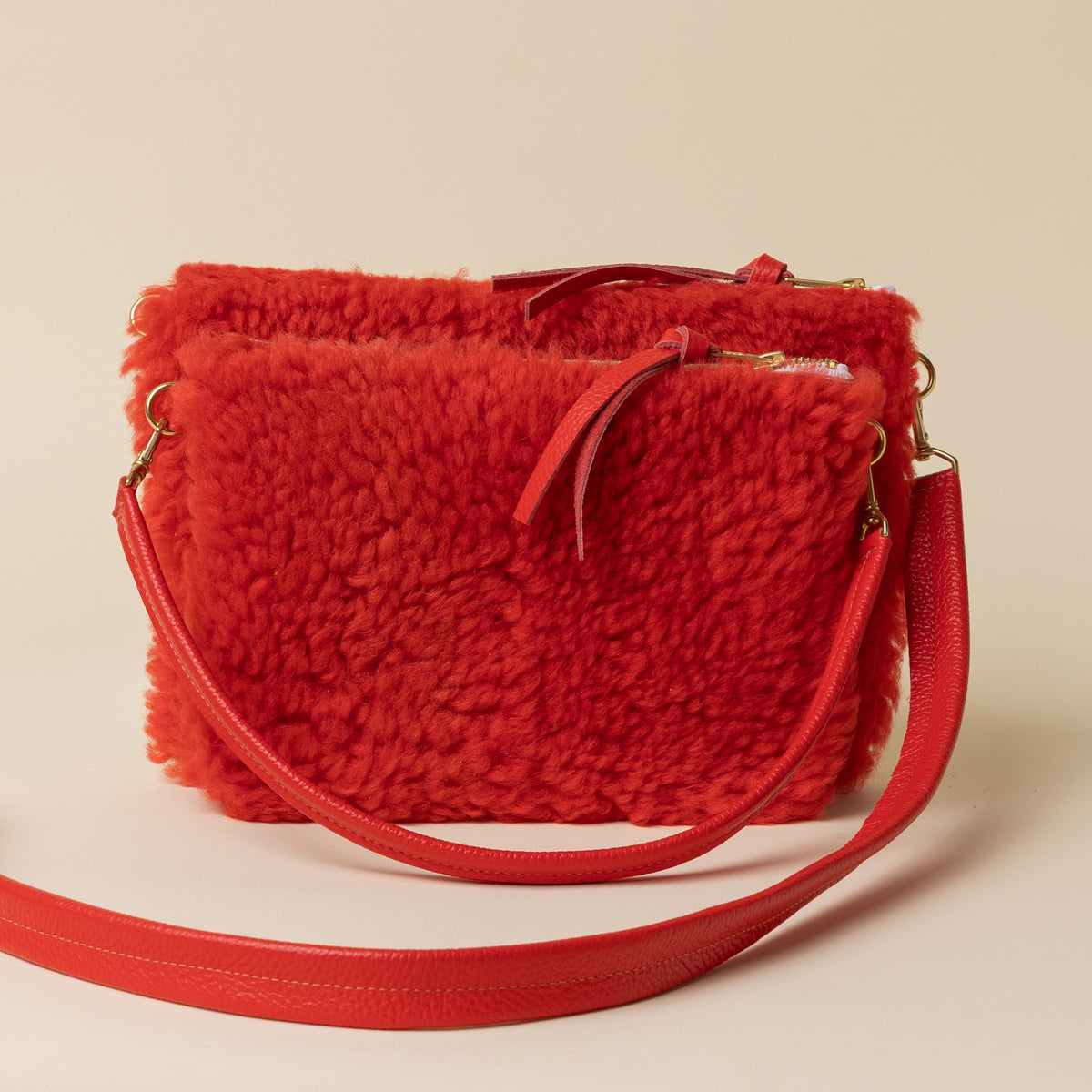 Upcycled Light Camel/Rorange Lambswool Crossbody