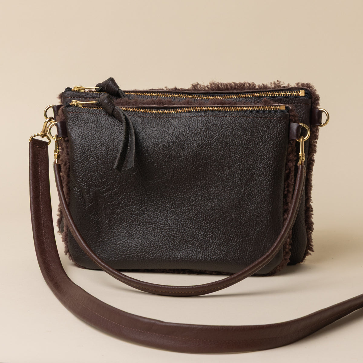 Upcycled Chocolate/Chocolate Lambswool Crossbody