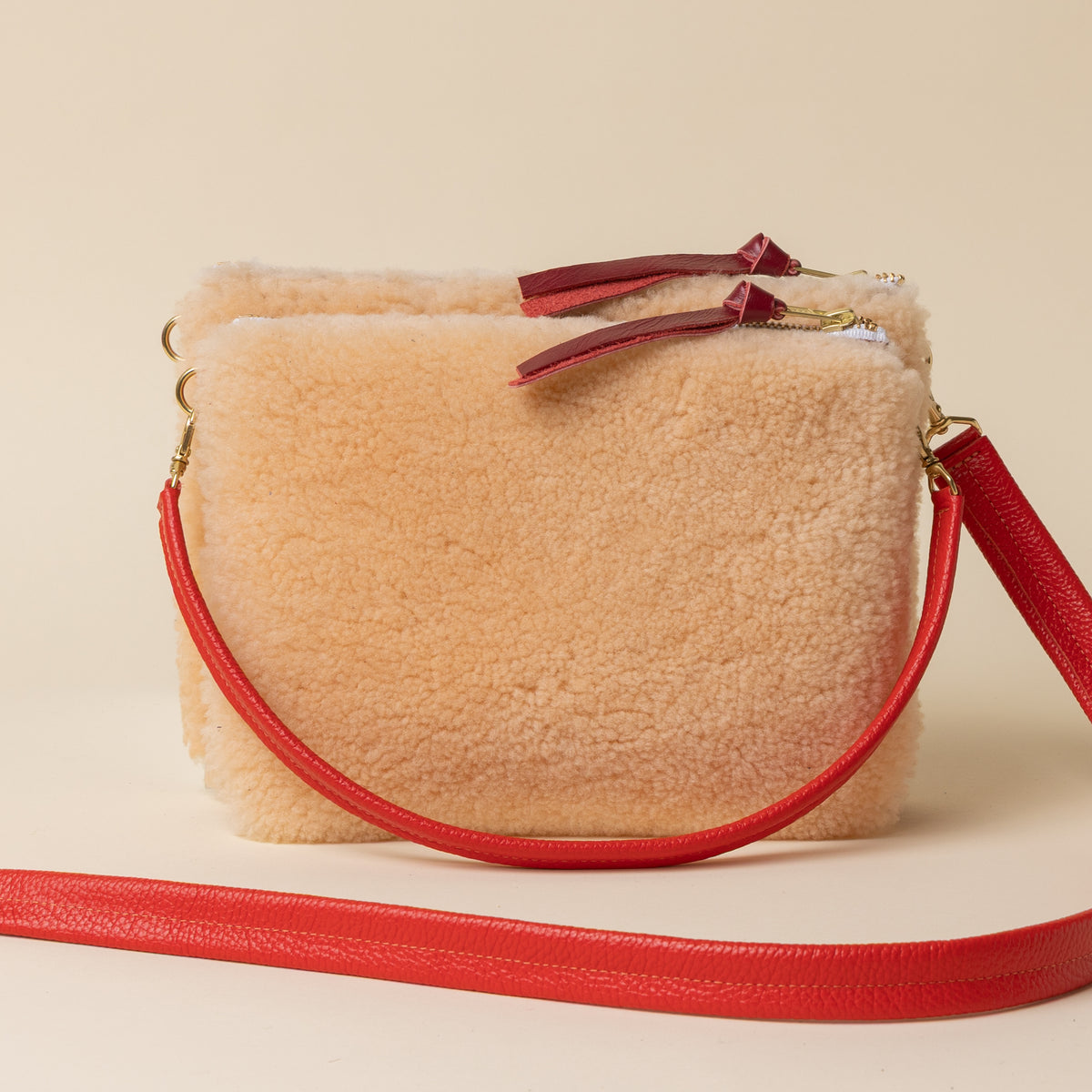 Cranberry/Peach Lambswool Crossbody
