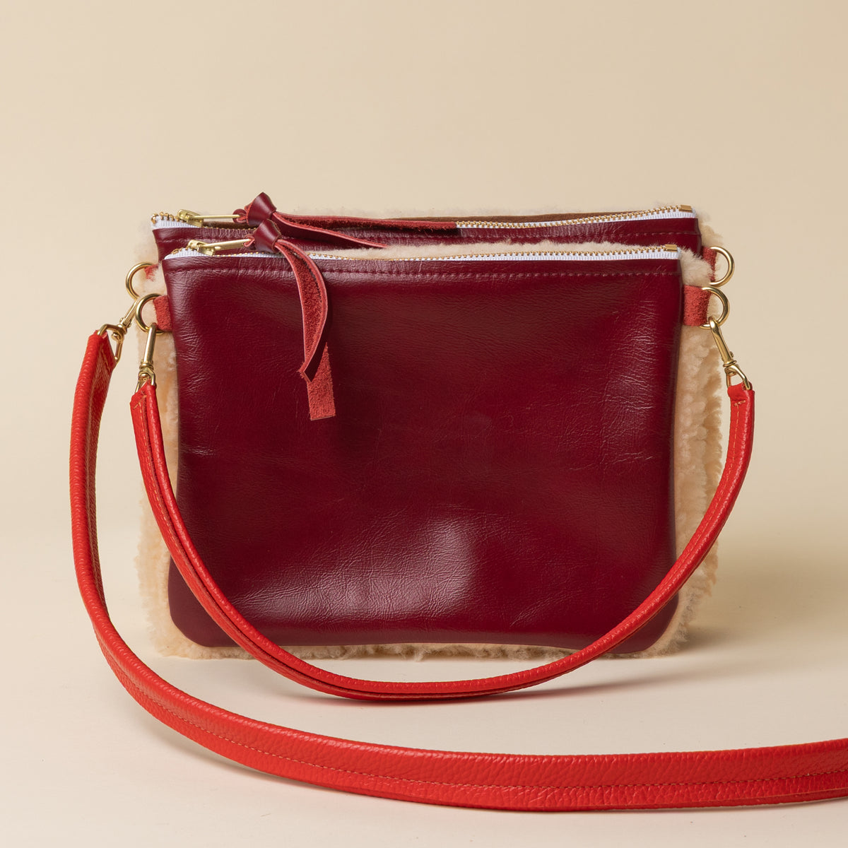 Cranberry/Peach Lambswool Crossbody