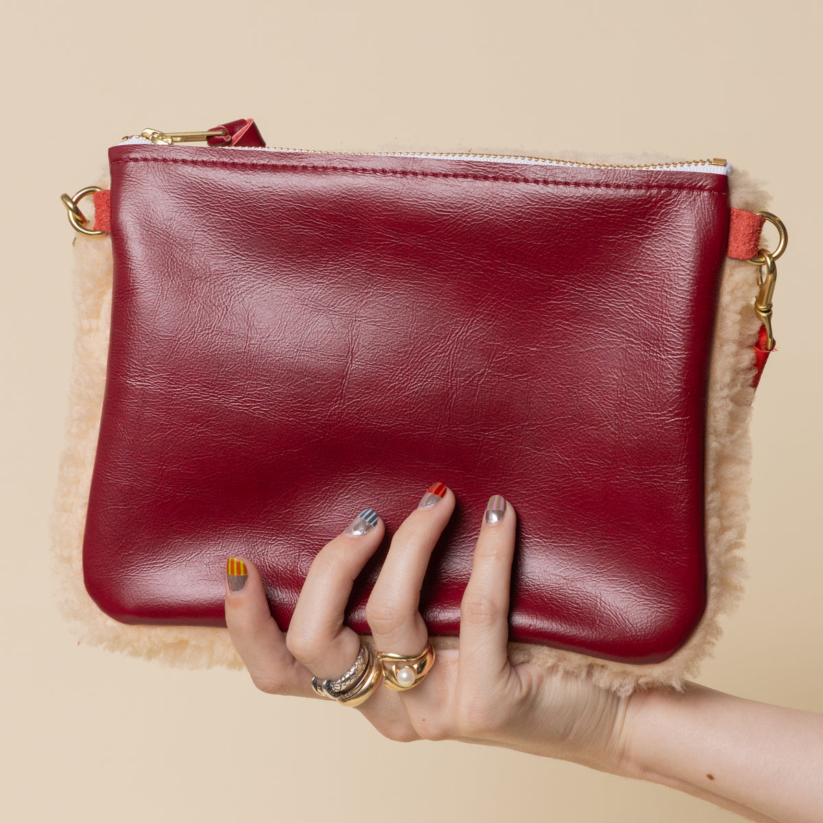 Cranberry/Peach Lambswool Crossbody