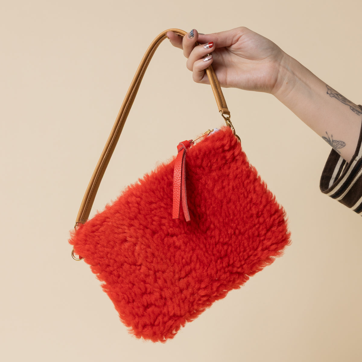 Upcycled Light Camel/Rorange Lambswool Crossbody