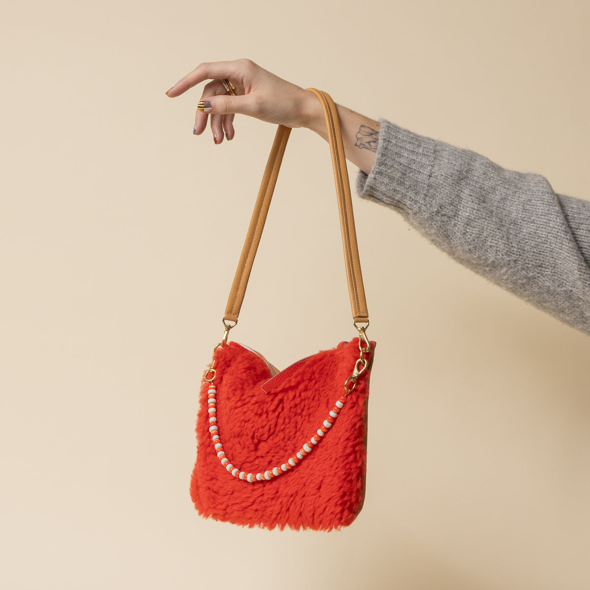 Upcycled Light Camel/Rorange Lambswool Crossbody