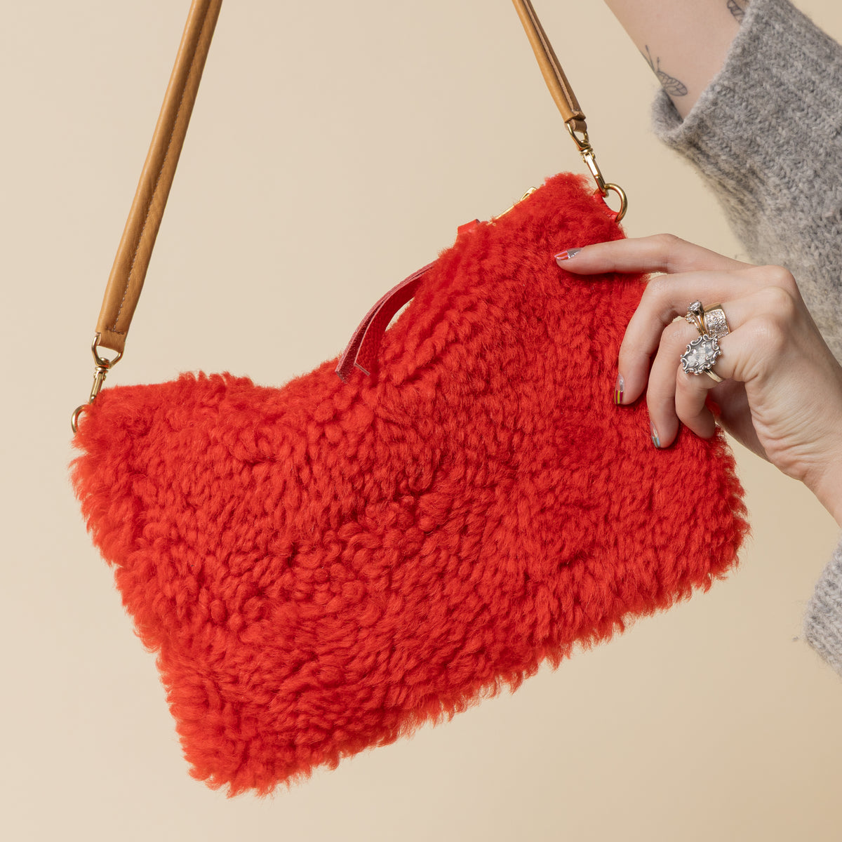 Upcycled Light Camel/Rorange Lambswool Crossbody