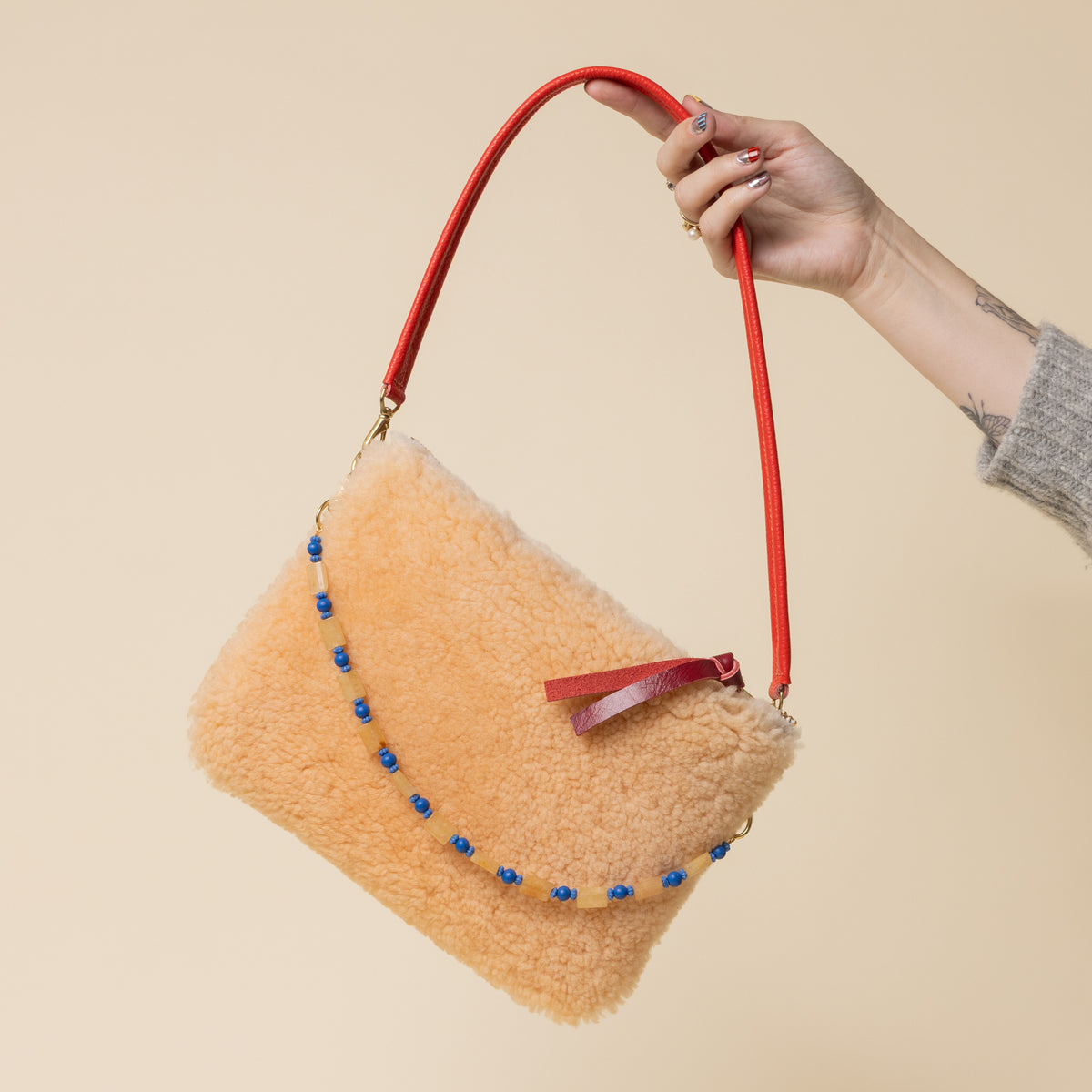 Cranberry/Peach Lambswool Crossbody