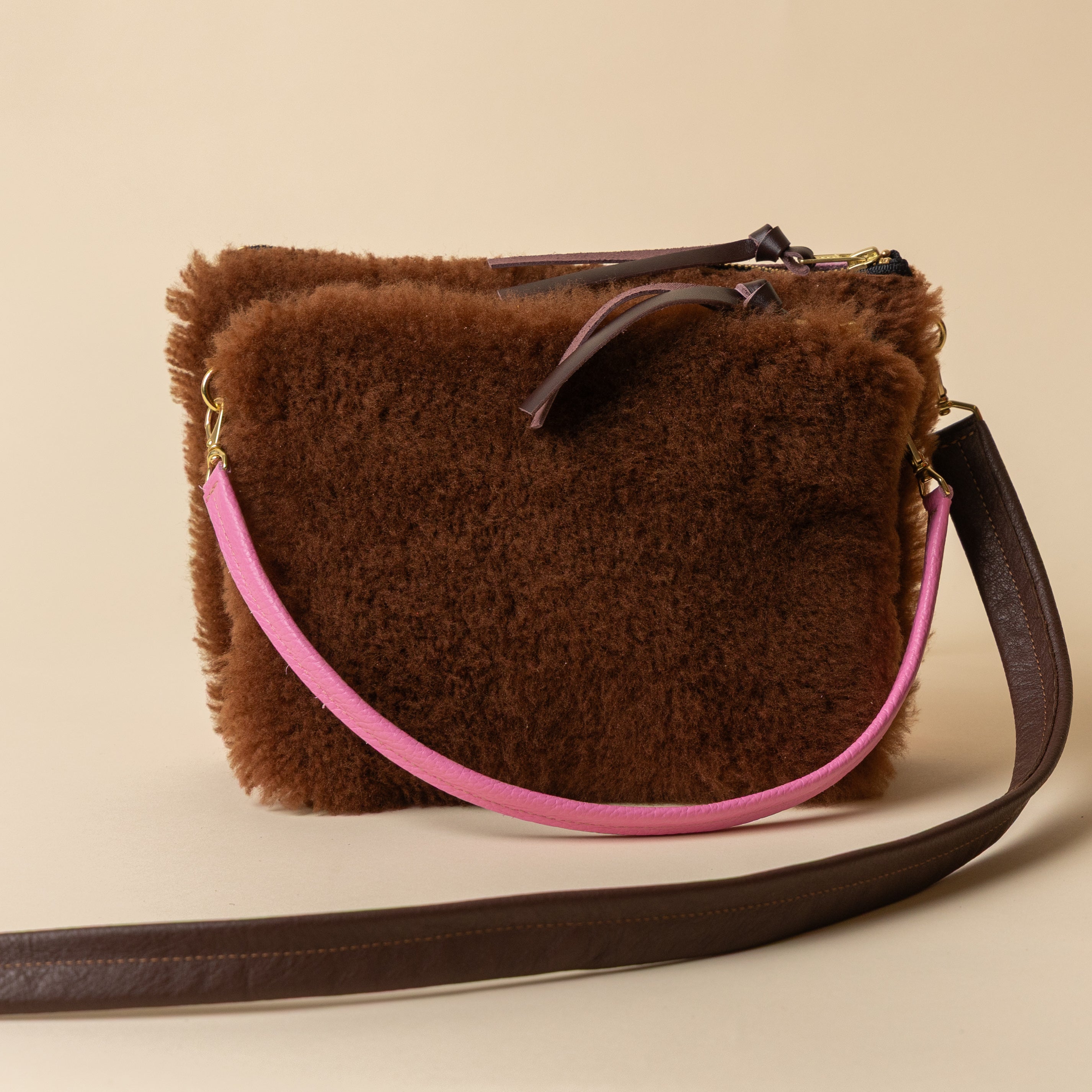 Bubblegum Pink/Terracotta Lambswool Crossbody