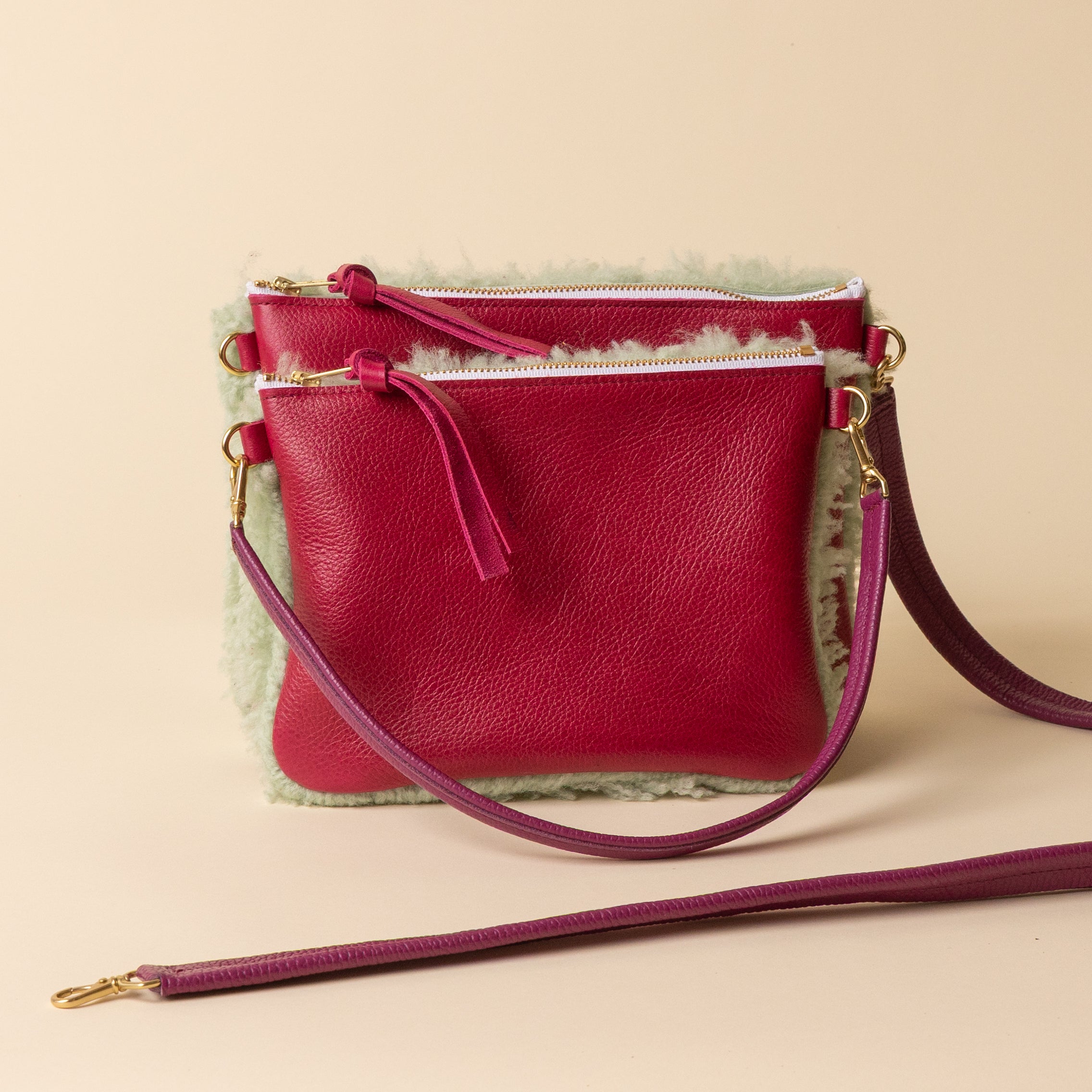 Cranberry/Mint Lambswool Crossbody