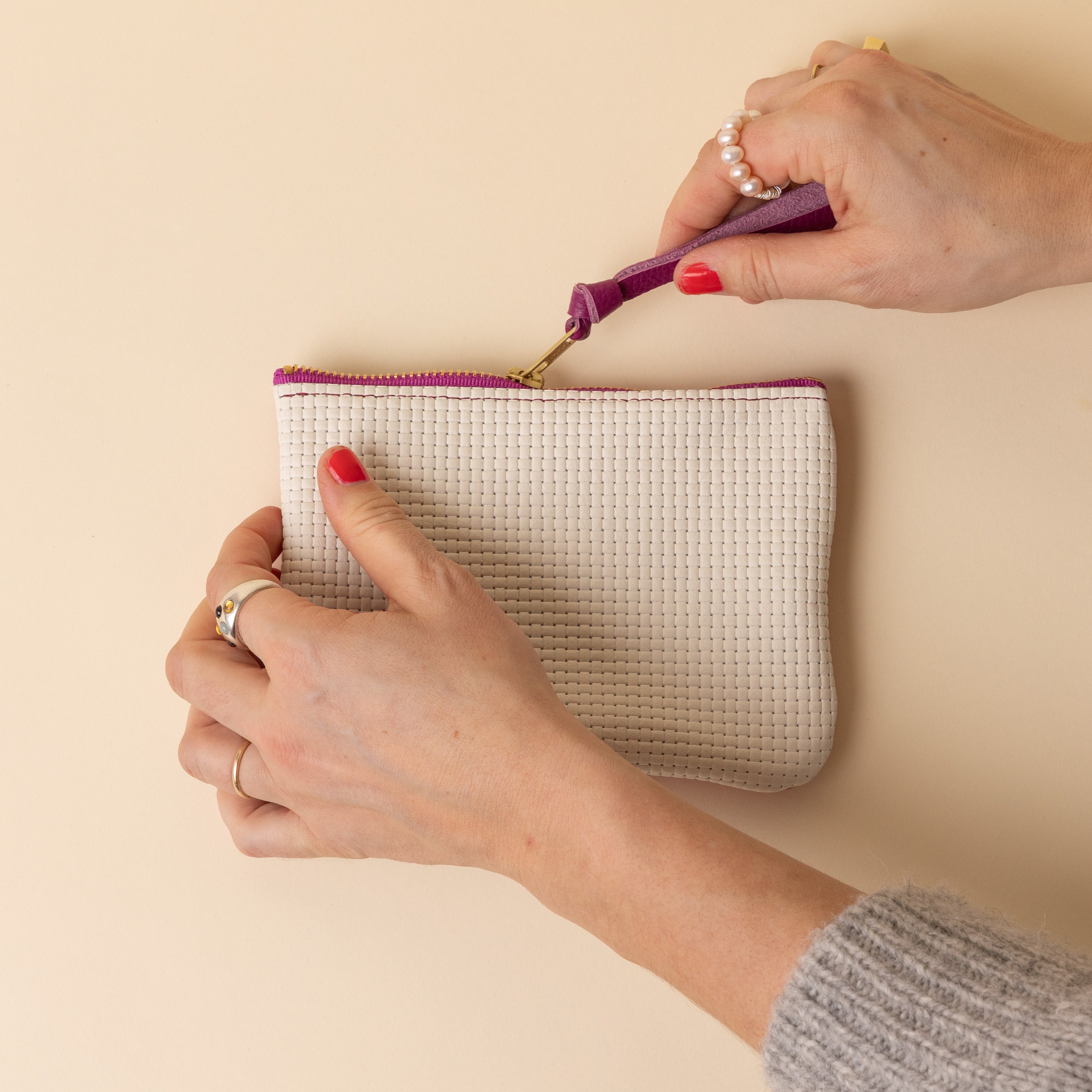 Red/Upcycled White Basketweave Essential Pouch