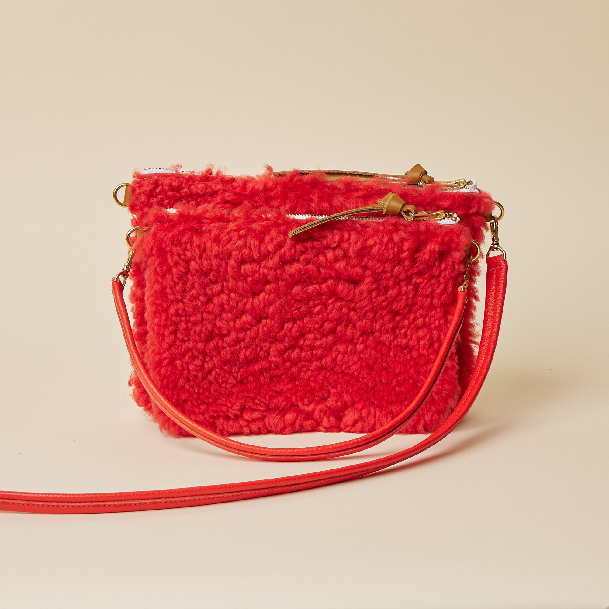 Upcycled Camel/Rorange Lambswool Crossbody