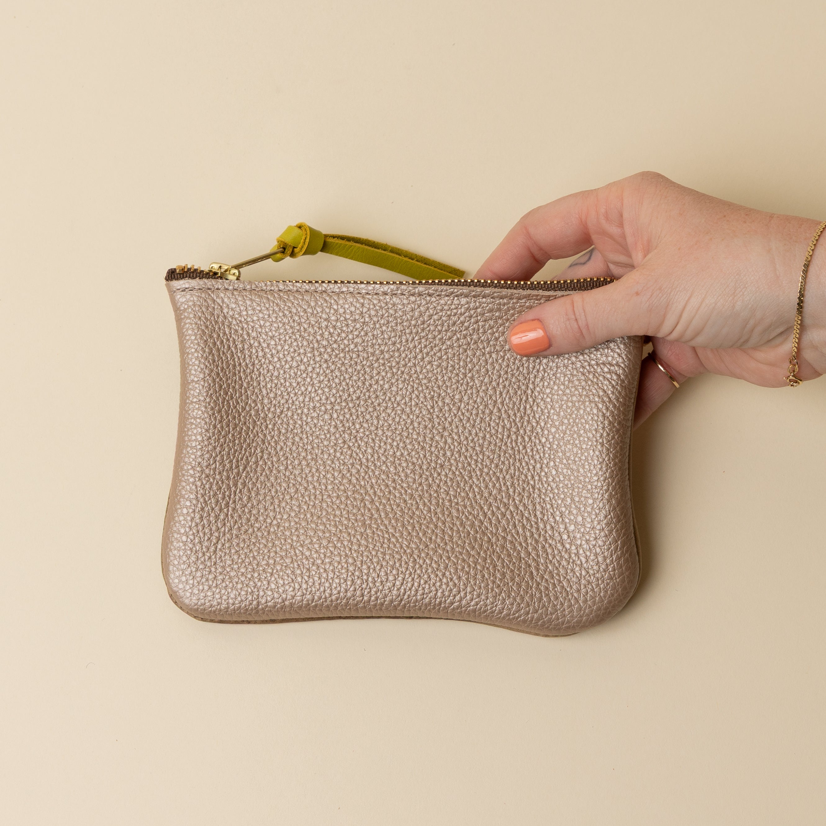 Upcycled Olive Brown/Soft Gold Essential Pouch