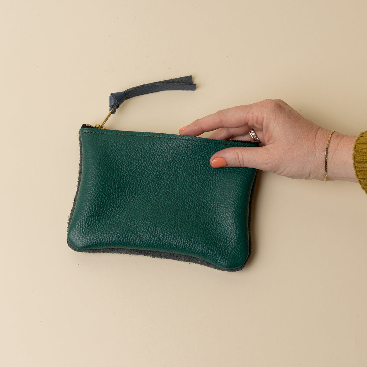 Malachite/Upcycled Dusty Blue Suede Essential Pouch