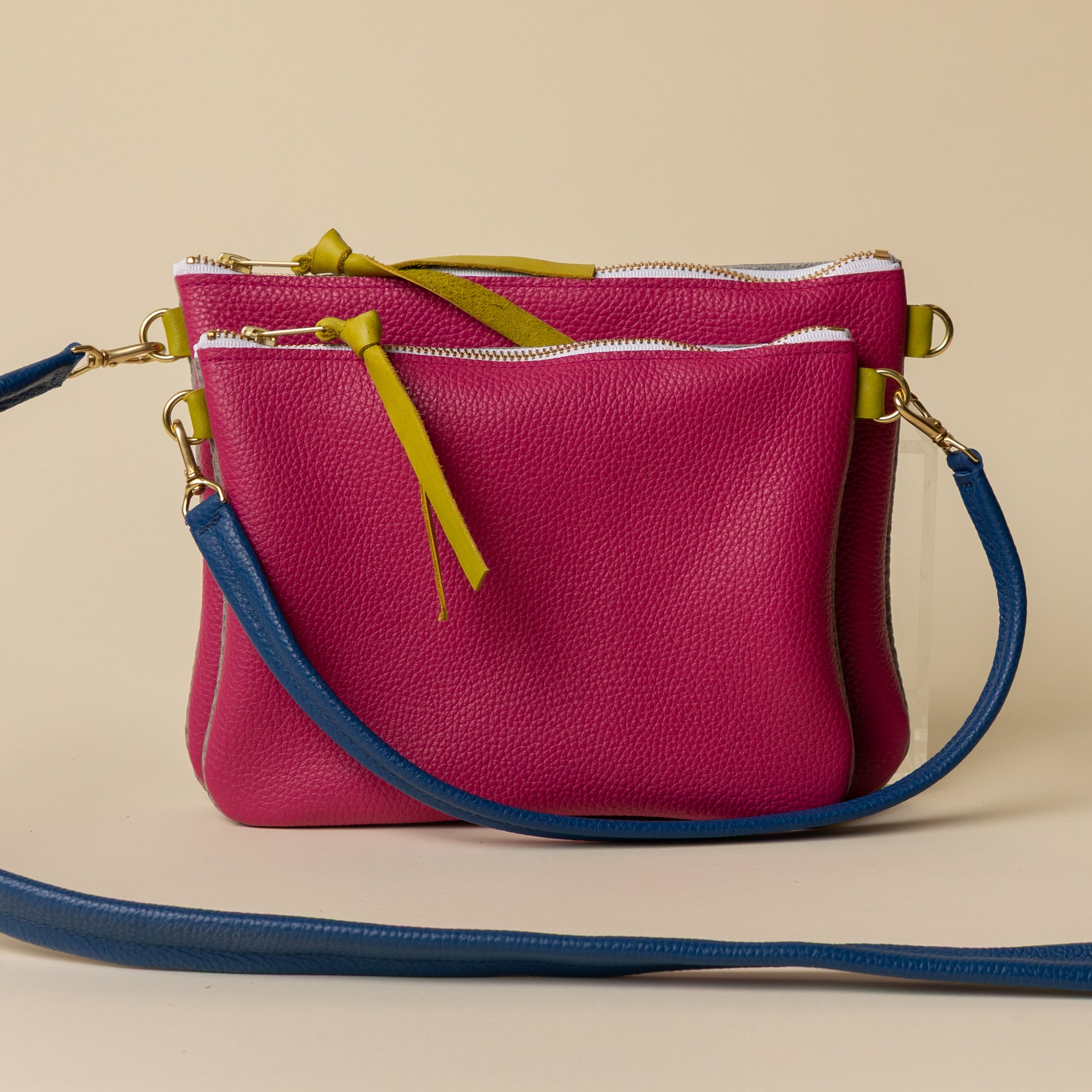 Dragonfruit/Upcycled Pebbled Grey Crossbody