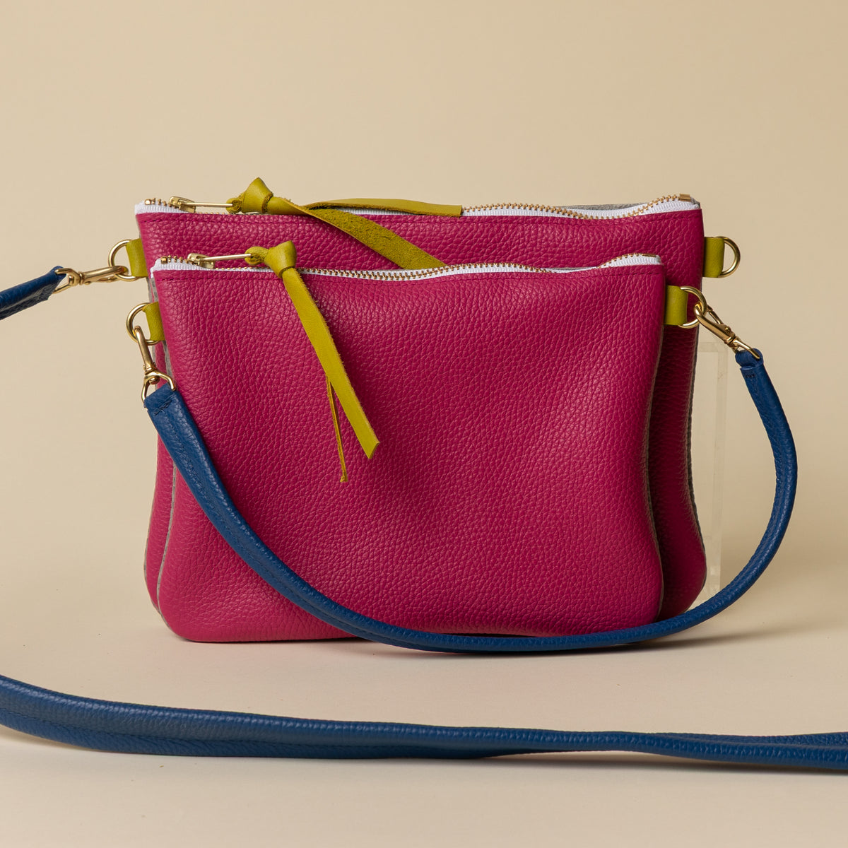 Dragonfruit/Upcycled Pebbled Grey Crossbody