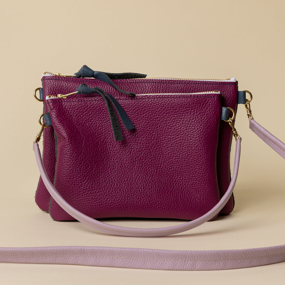 Magenta/Upcycled Dusty Blue Suede Crossbody