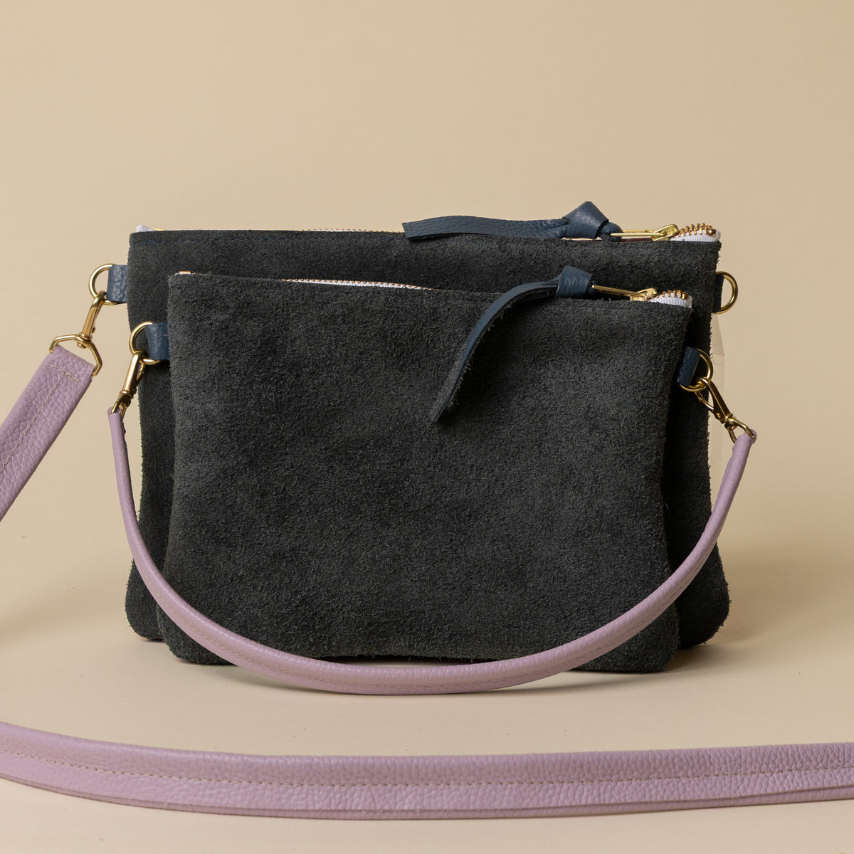 Magenta/Upcycled Dusty Blue Suede Crossbody