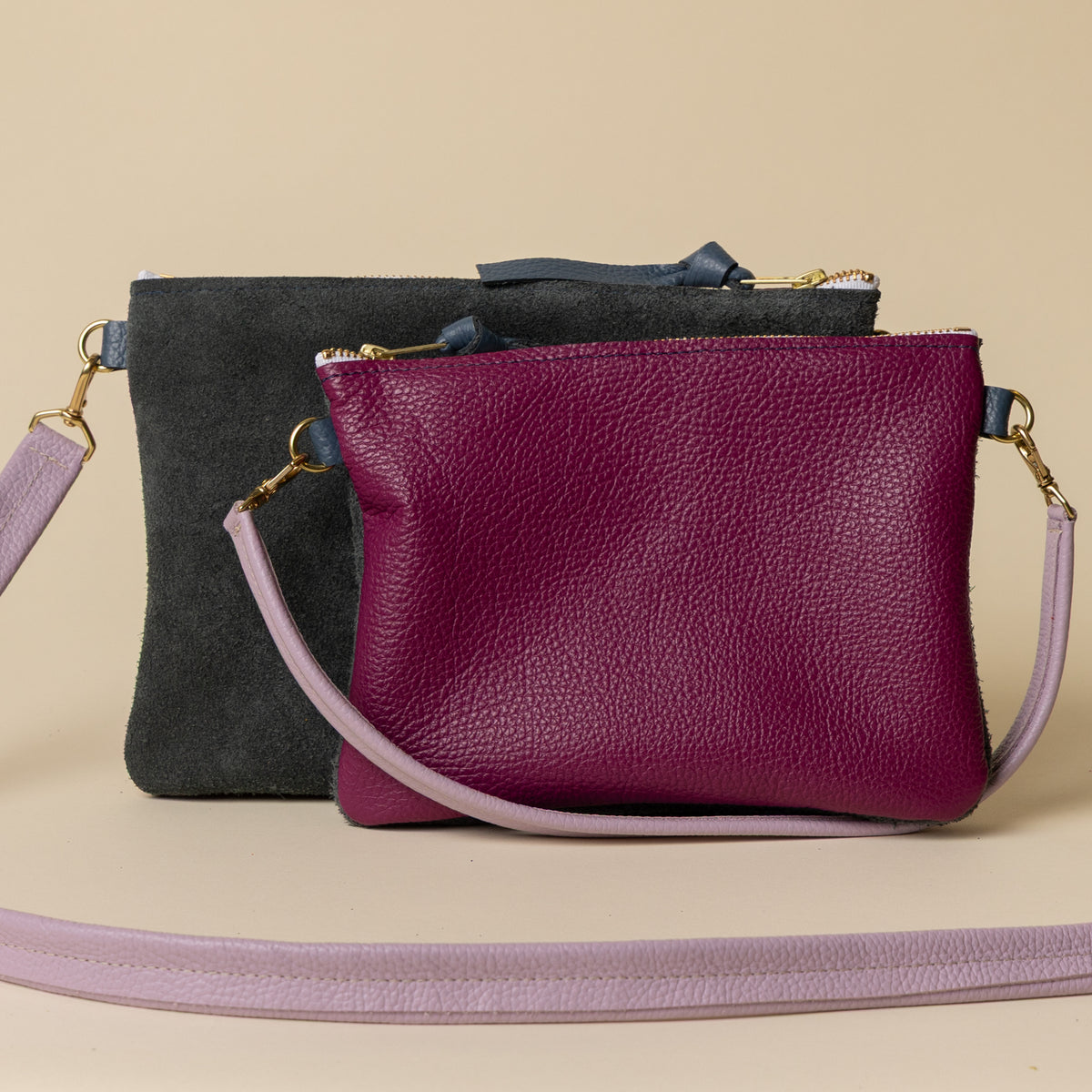 Magenta/Upcycled Dusty Blue Suede Crossbody