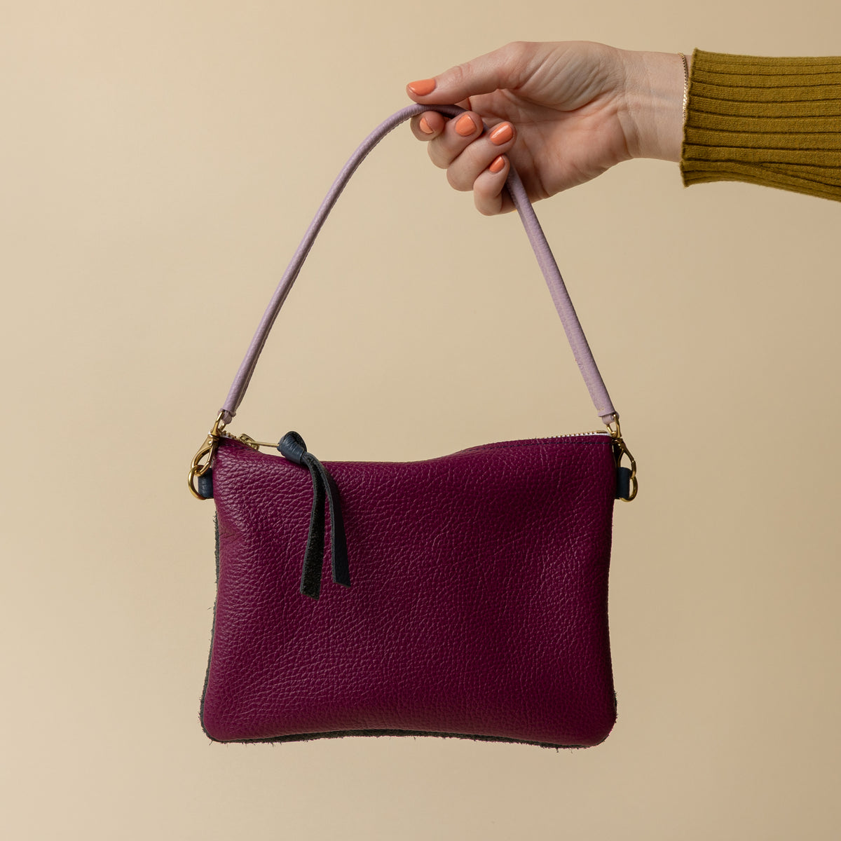Magenta/Upcycled Dusty Blue Suede Crossbody