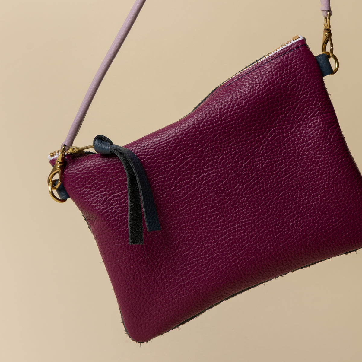 Magenta/Upcycled Dusty Blue Suede Crossbody