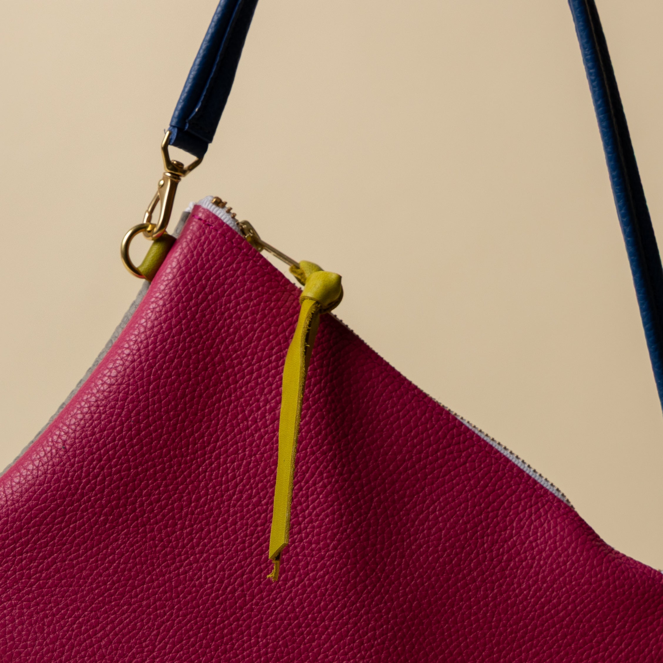Dragonfruit/Upcycled Pebbled Grey Crossbody
